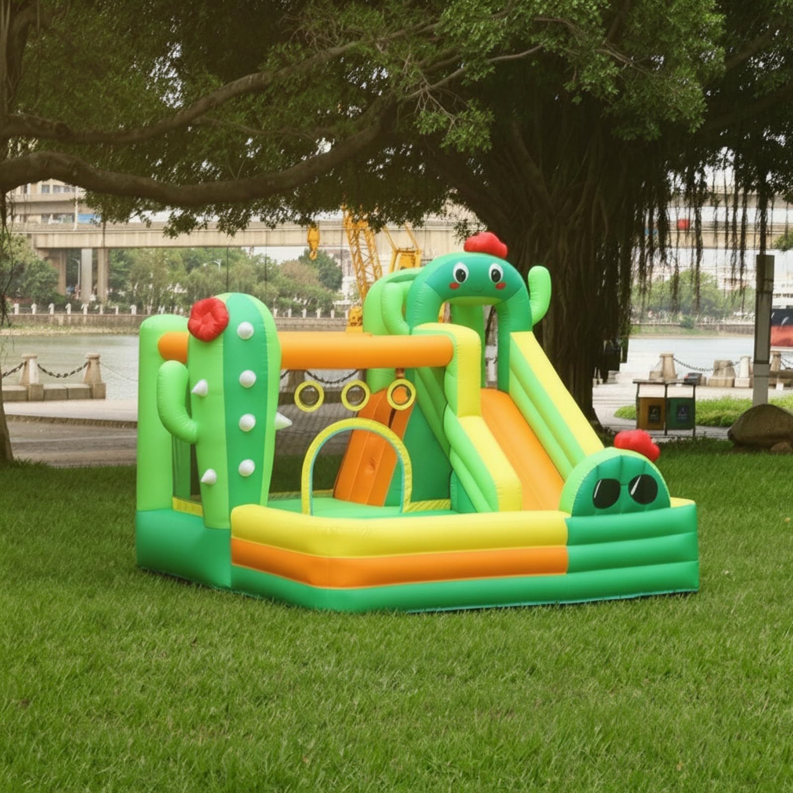 Castillo Inflable con Tobogán Infantil Casa Salto con Tobogán Resistente Centro Juegos Inflable para Niños, Jardín, Patio, Fiestas Infantiles