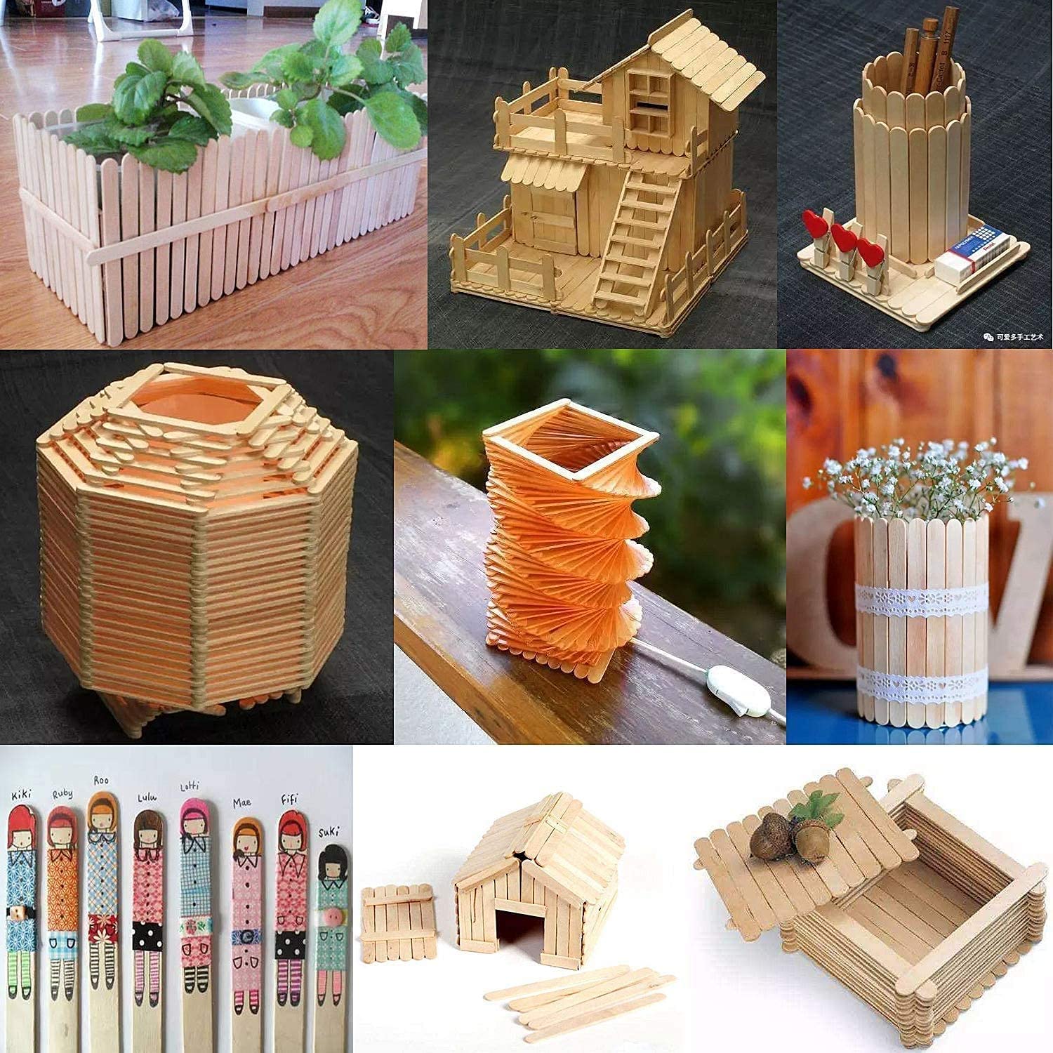 HOUSE HATCH Wooden Ice Cream Popsicle Sticks Combo A Grade Straight Edge Wooden Ice Cream Sticks for Art and Crafts Pack of 100 Pcs (50 Multicolor and 50 Wooden Colored) 3