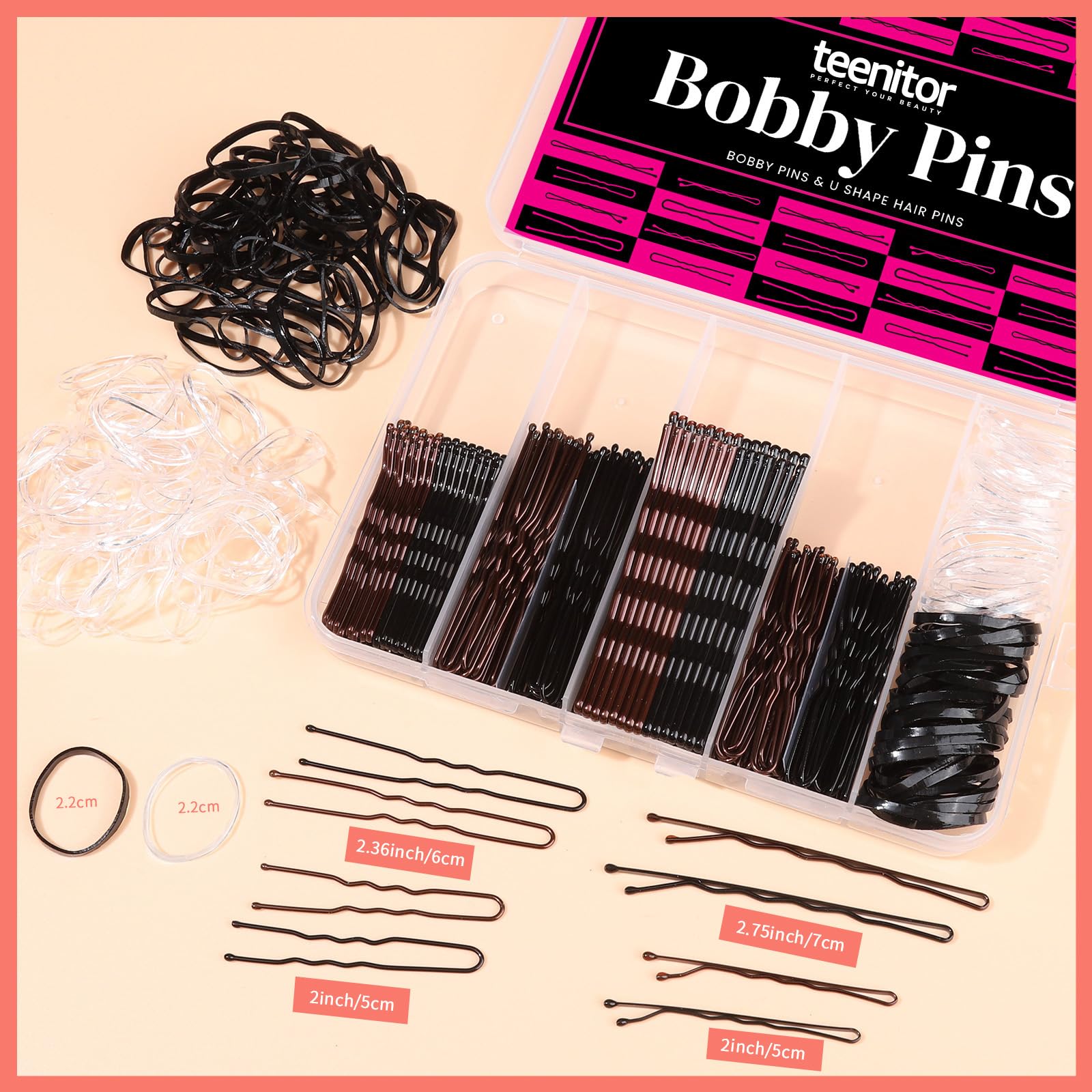 Teenitor Brown Black Bobby Pins Hair Pins 300pcs Hair Bobby Pins for Women view 2