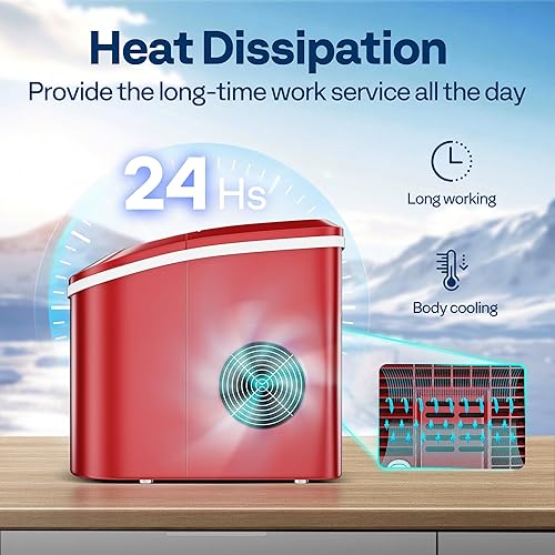 Miniatura 3 de VIVOHOME Máquina eléctrica portátil compacta para hacer cubitos de hielo automática con cuchara de mano y función de autolimpieza, 26 librasdía rojo