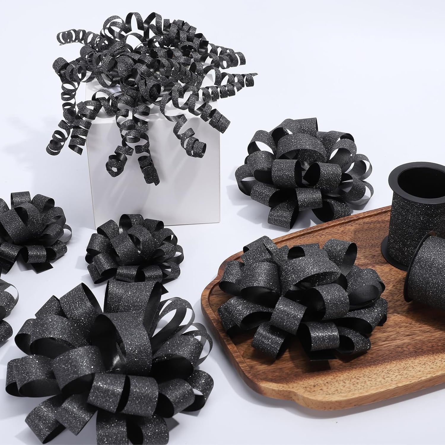 FORBINBO 16 Pcs Gift Bows Assortment - 4 Size Gift Bowsand 2 Crimped Curling Ribbons, Perfect for Christmas, Holiday,Birthdays, Weddings, Baby/Bridal Showers, Party (Black) - Image 4