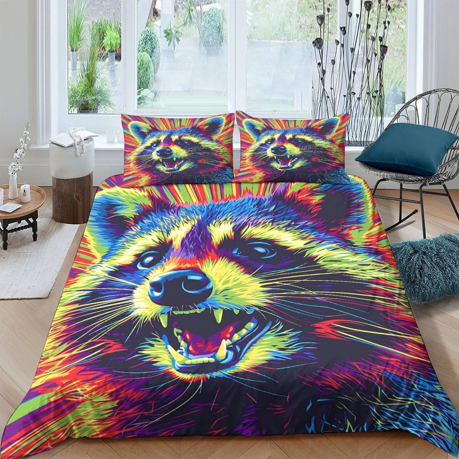 Ctjqhvkz Style-7 3D Printed Vibrant Raccoon Fitted Sheet Microfiber Soft Decorative Colorful Animal Mattress Cover For Bedroom Guest Room Home Single（135X200cm）