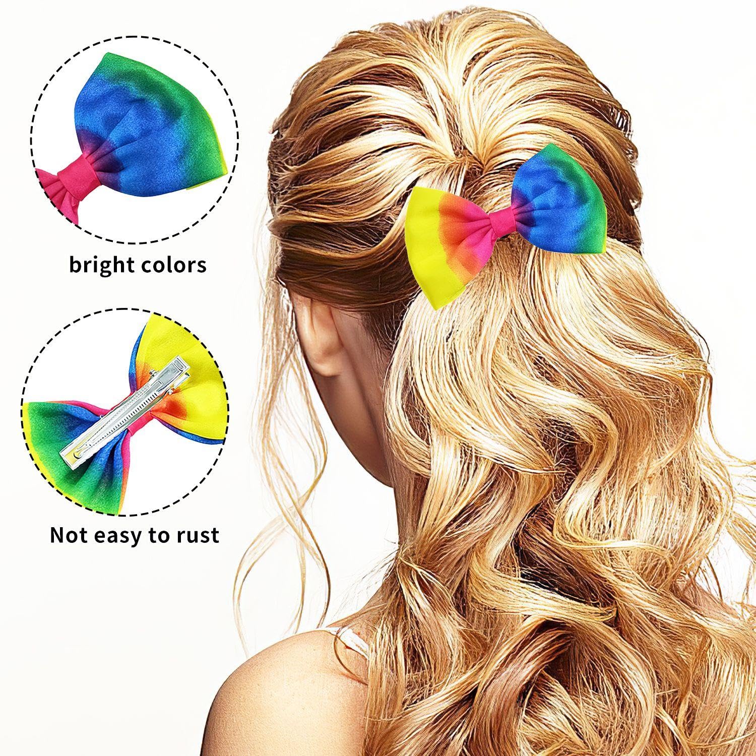 2 Pieces Of Hair Ties for Girls 2 Pieces Of Bow Hair Clips, Ponytail Rainbow Hair Ties, Colorful Hair Ties, Elastic Hair Ties For Girls - Image 3
