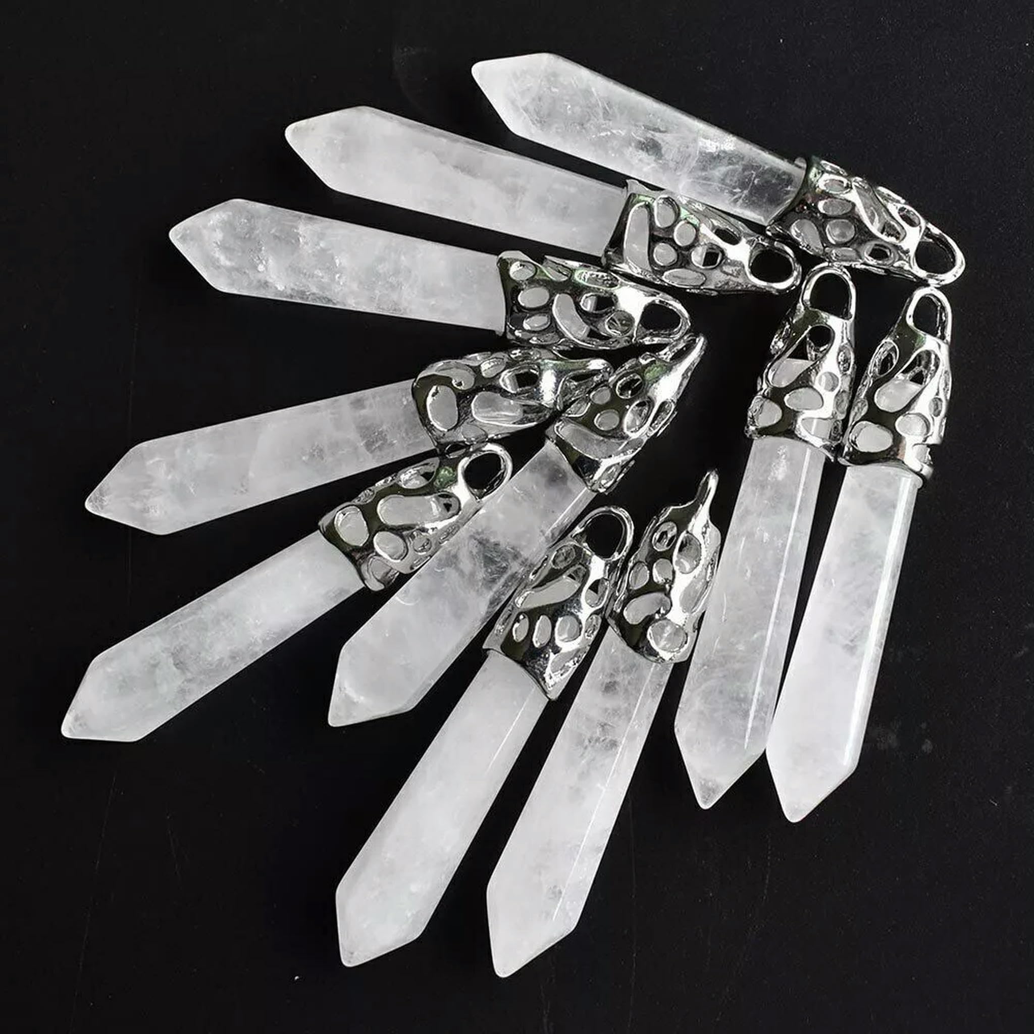 Lot de 20 pendentifs hexagonaux en Cristal Blanc Naturel 12 x 60 mm