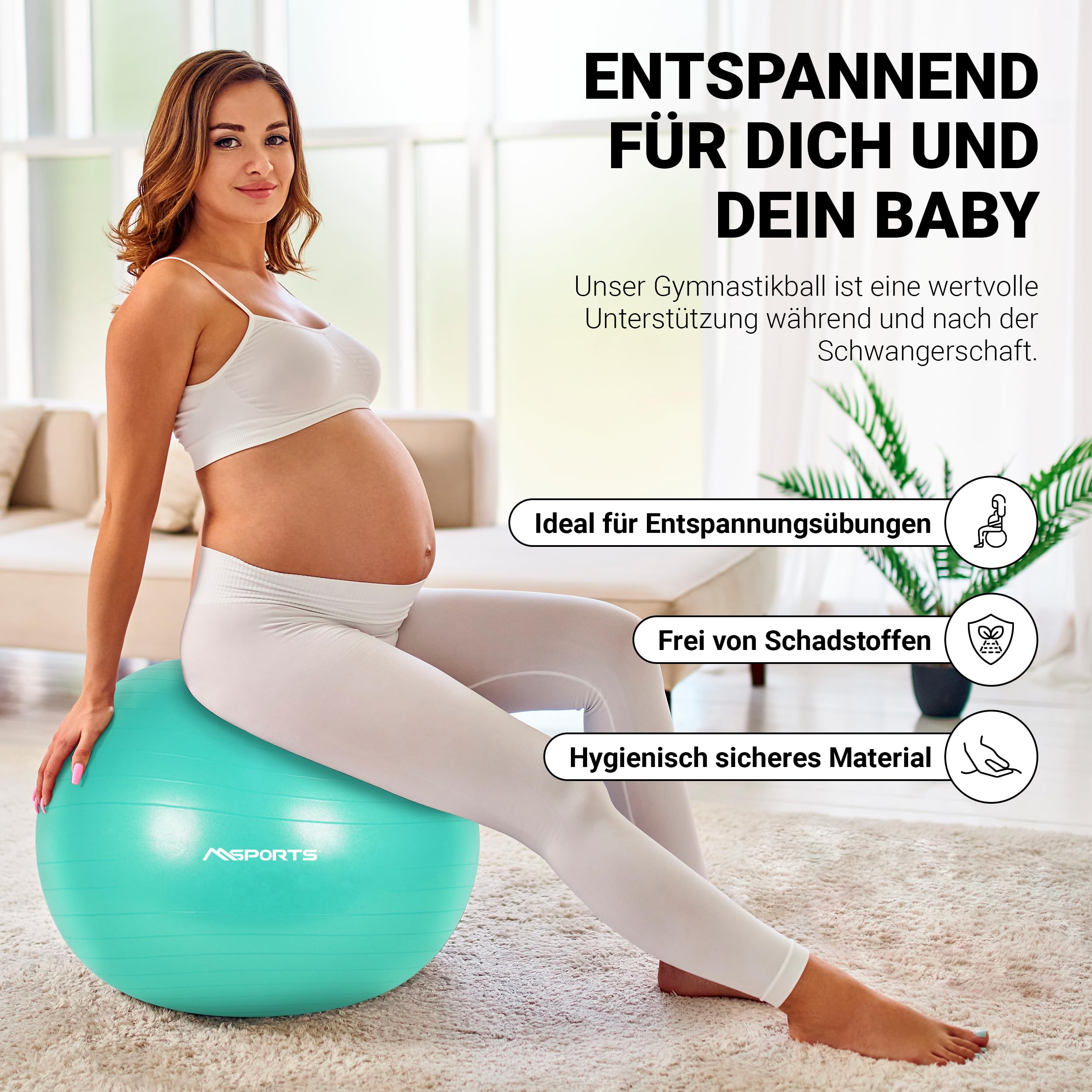 MSPORTS Gymnastikball Premium | Pilates Ball - Anti Burst inkl. Pumpe + Workout App + Übungsposter | Pezziball 55 cm - 105 cm Medizinball - Fitnessball Sitzball