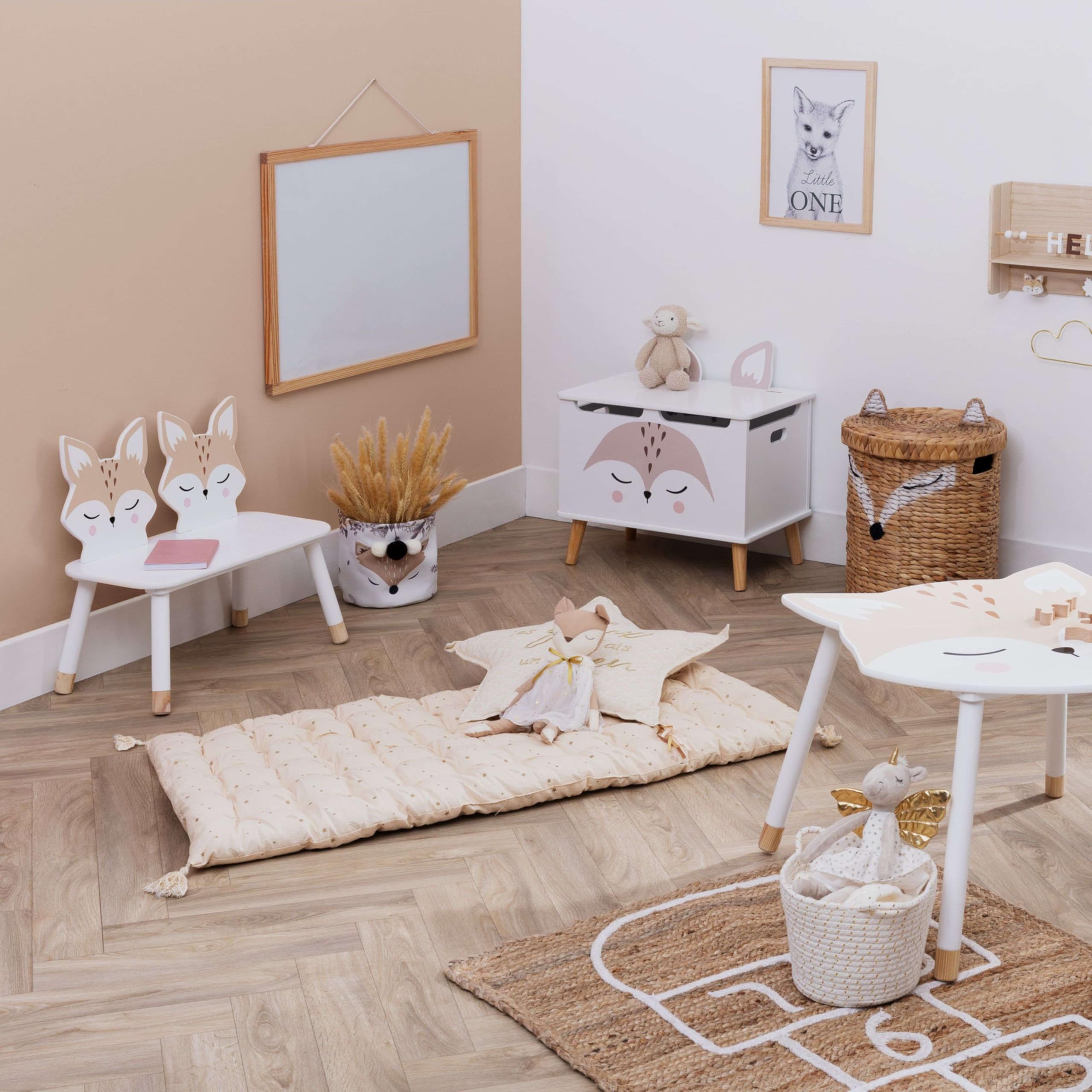 Miroytengo Baúl Infantil Fox Douceur con Almacenamiento Abierto Color Blanco y Roble 53 cm
