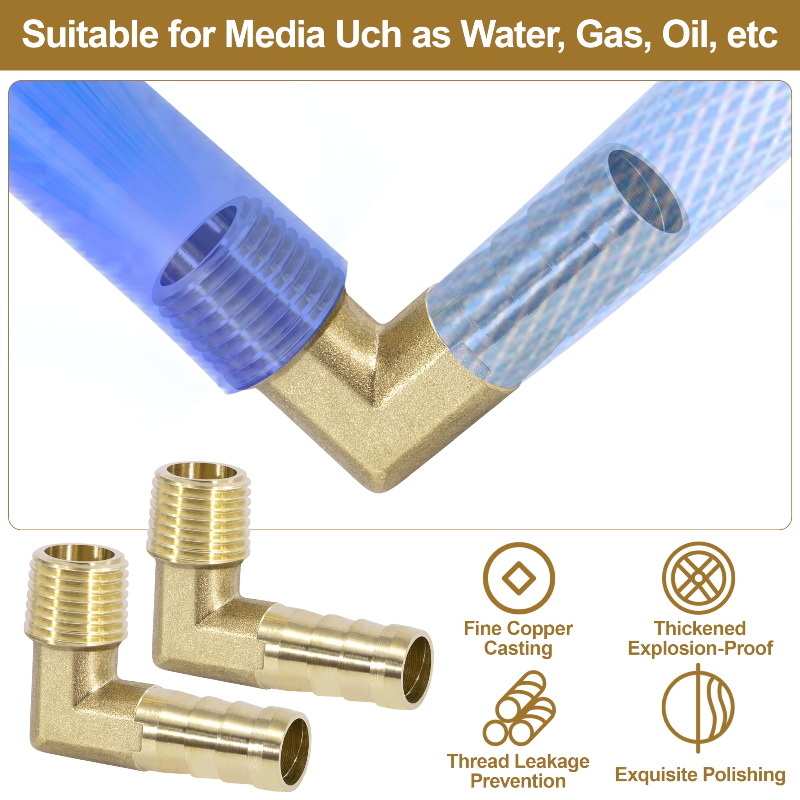 Connector de Manguera de Lengüeta, Codo de 90 Grados Acople de Latón, 2 PCS 10 mm 1/4" Macho, Adaptador de Tubo Accesorios para Agua, Gas, Aceite