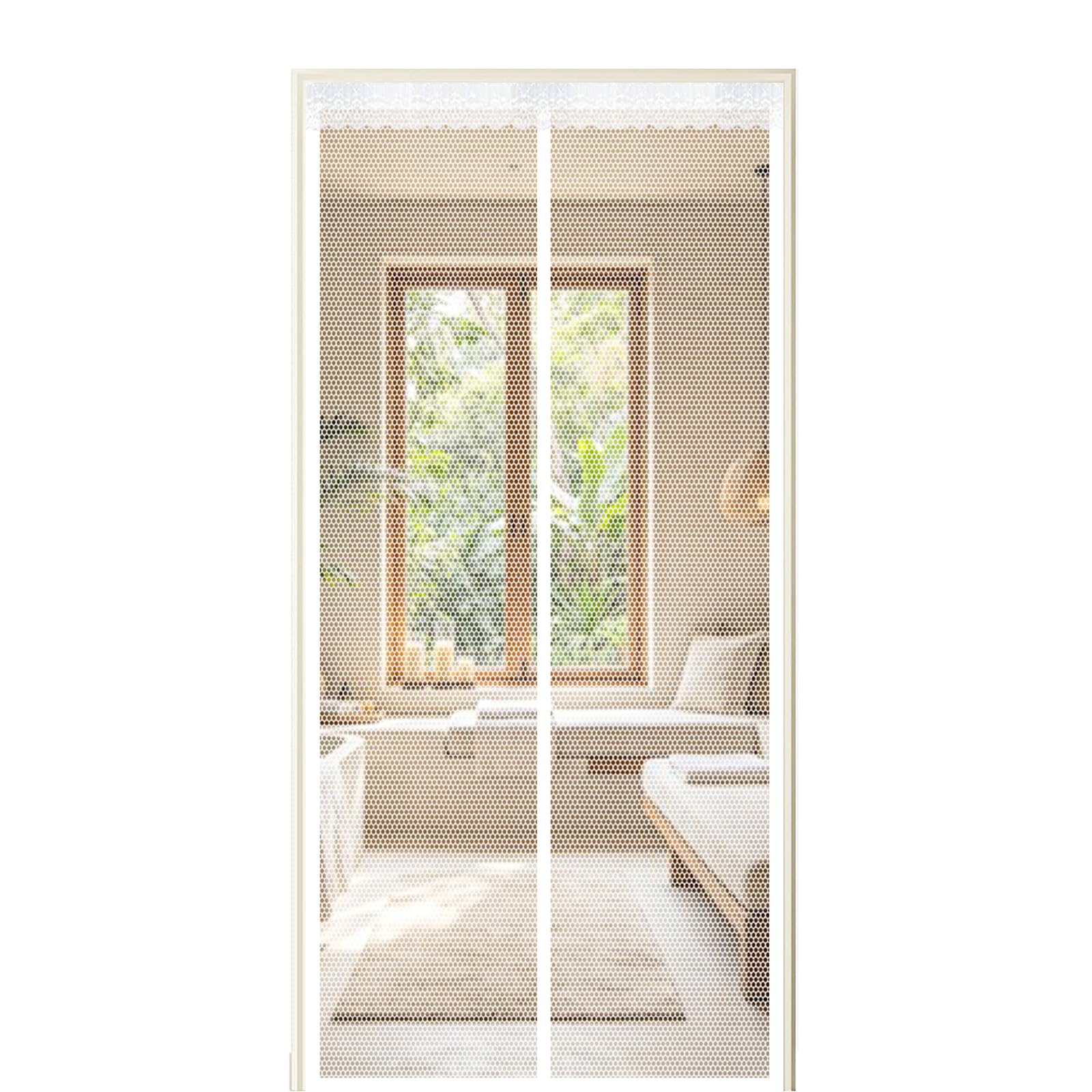 Screen Door 165 x 230 cm Self Sealing Powerful Magnets Flyscreen French Doors with Powerful Magnets & Full Frame Magic Tape Suitable for Patio Doors Balcony Bedroom, White