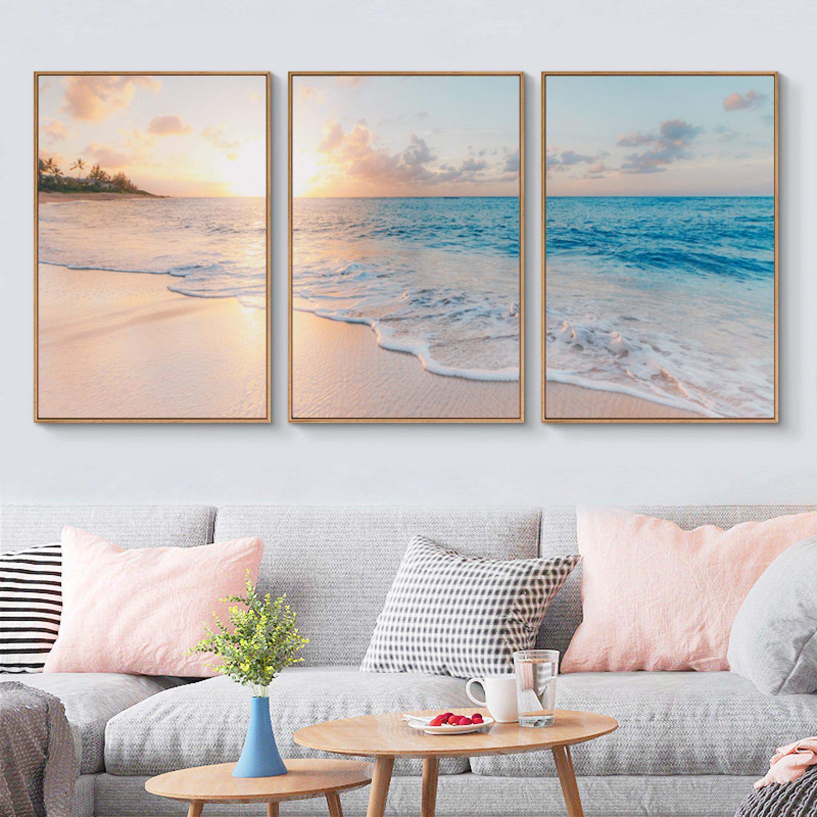 Amazon.co.jp: キャンバス絵画サンセットビーチ海の壁アートポスター