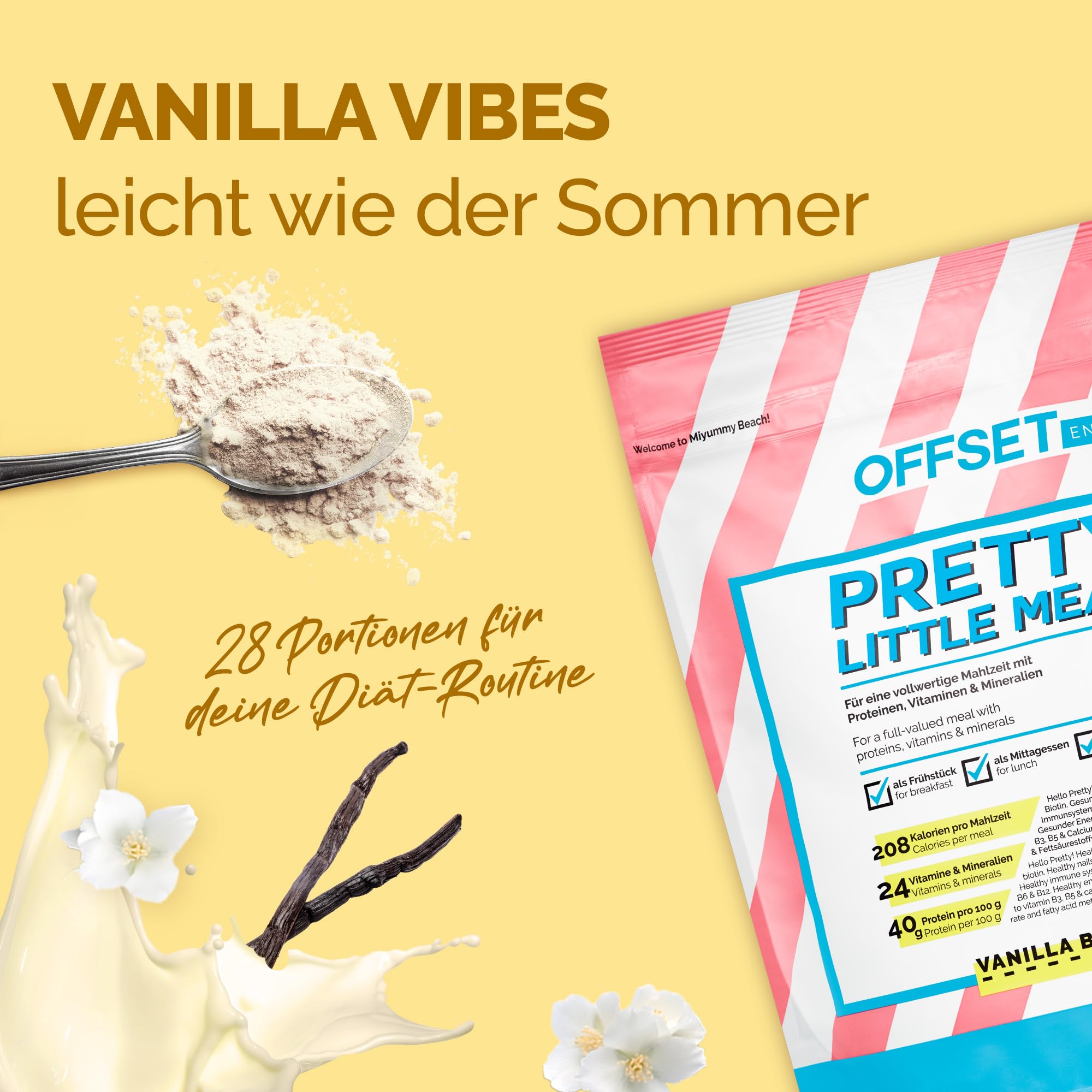 OFFSET Nutrition Abnehm Shake Vanille [nur 208 KCAL pro Shake] mit Shaker - 28 Portionen | Mahlzeitersatz | Diät mit 24 Vitaminen & Mineralien | Glutenfreie Trinkmahlzeit