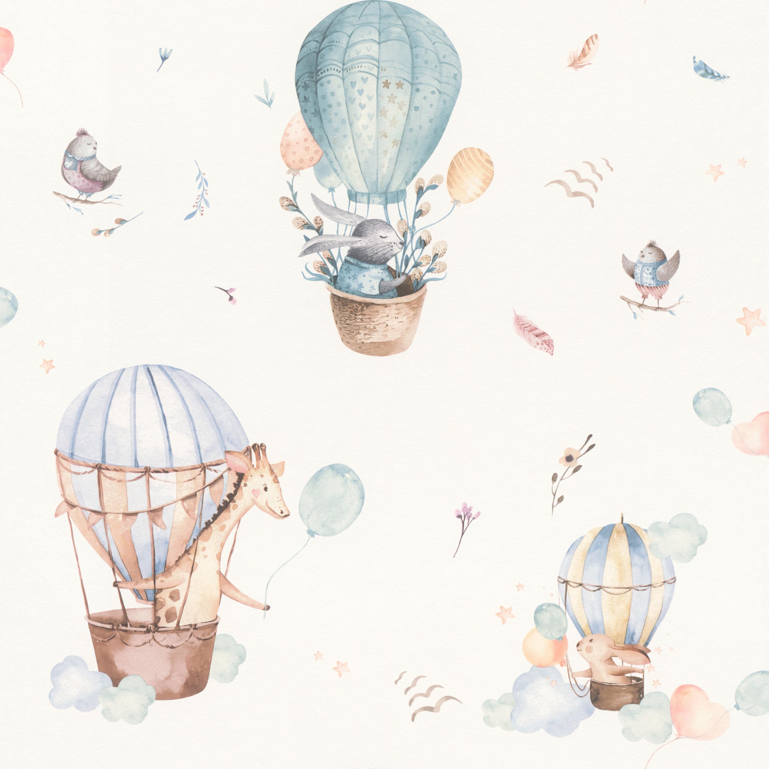 Rasch Blue Light Non-Woven Wallpaper With Children's Motifs In 10.05 M X 0.53 M