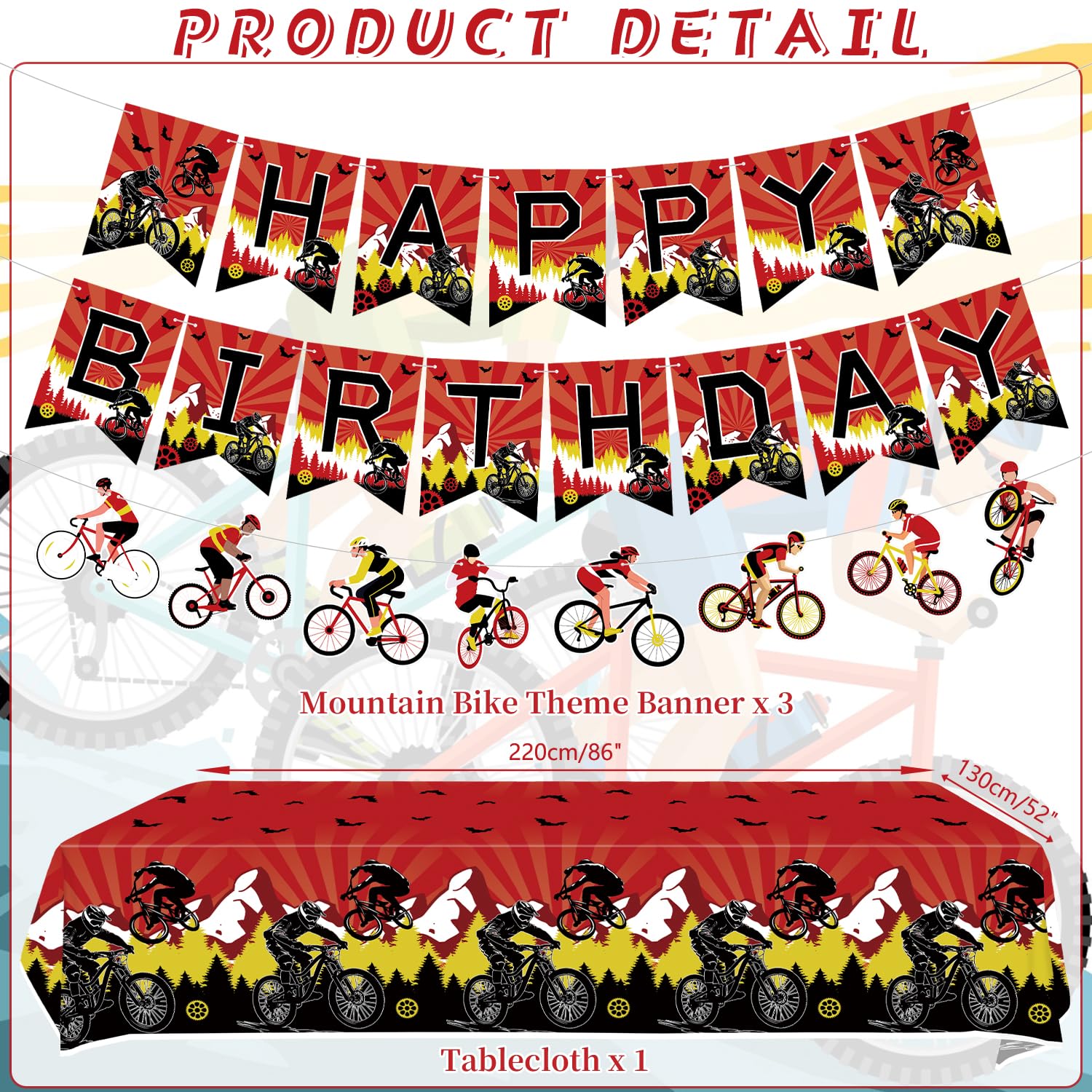 Decorazioni per feste di compleanno per bicicletta, accessori per feste in bicicletta, tra cui striscioni, piatti, decorazioni per torte, bicchieri, tovaglioli, palloncini, tovaglie, per 20