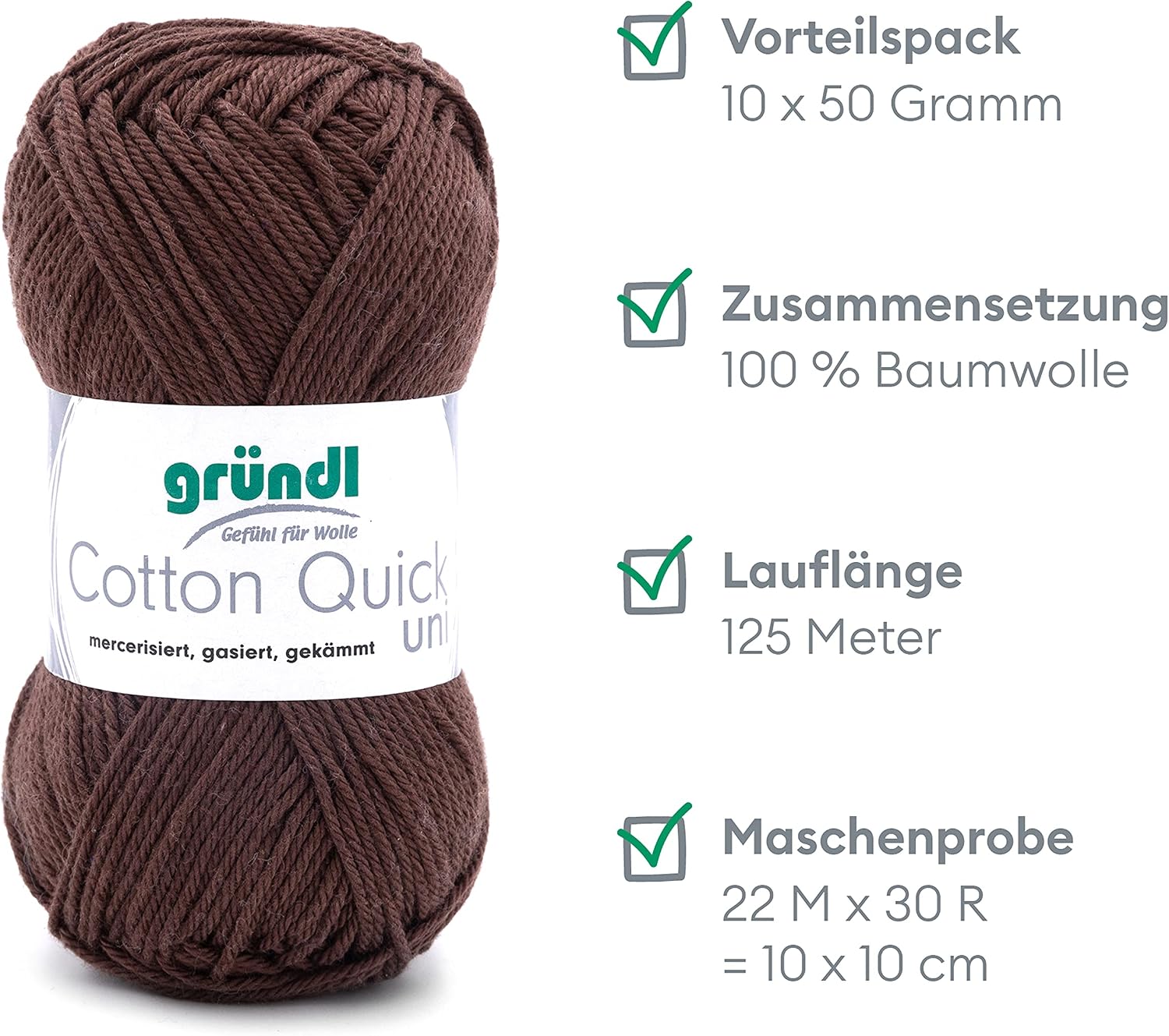 Gründl Value Pack Cotton Quick Yarn, Cotton, chocolate, 29 x 12 x 7 cm, 10 x 50g - Image 3