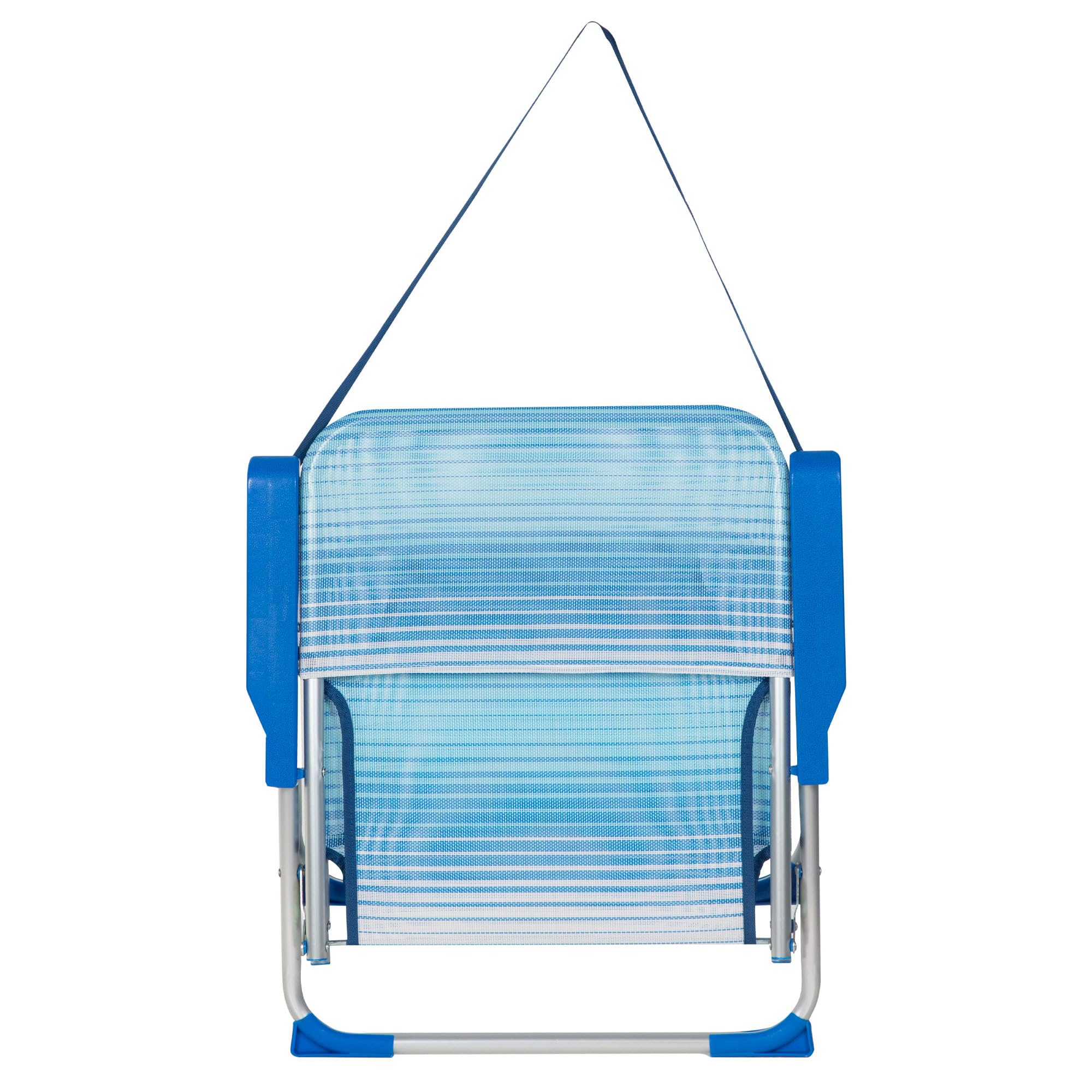 AKTIVE Confezione da 2 sedie da spiaggia pieghevoli, 44 x 35 x 72 cm, blu a righe, altezza seduta 23 cm, struttura in alluminio, tessuto textilene, fermi antiribaltamento, manico a spalla, supporta