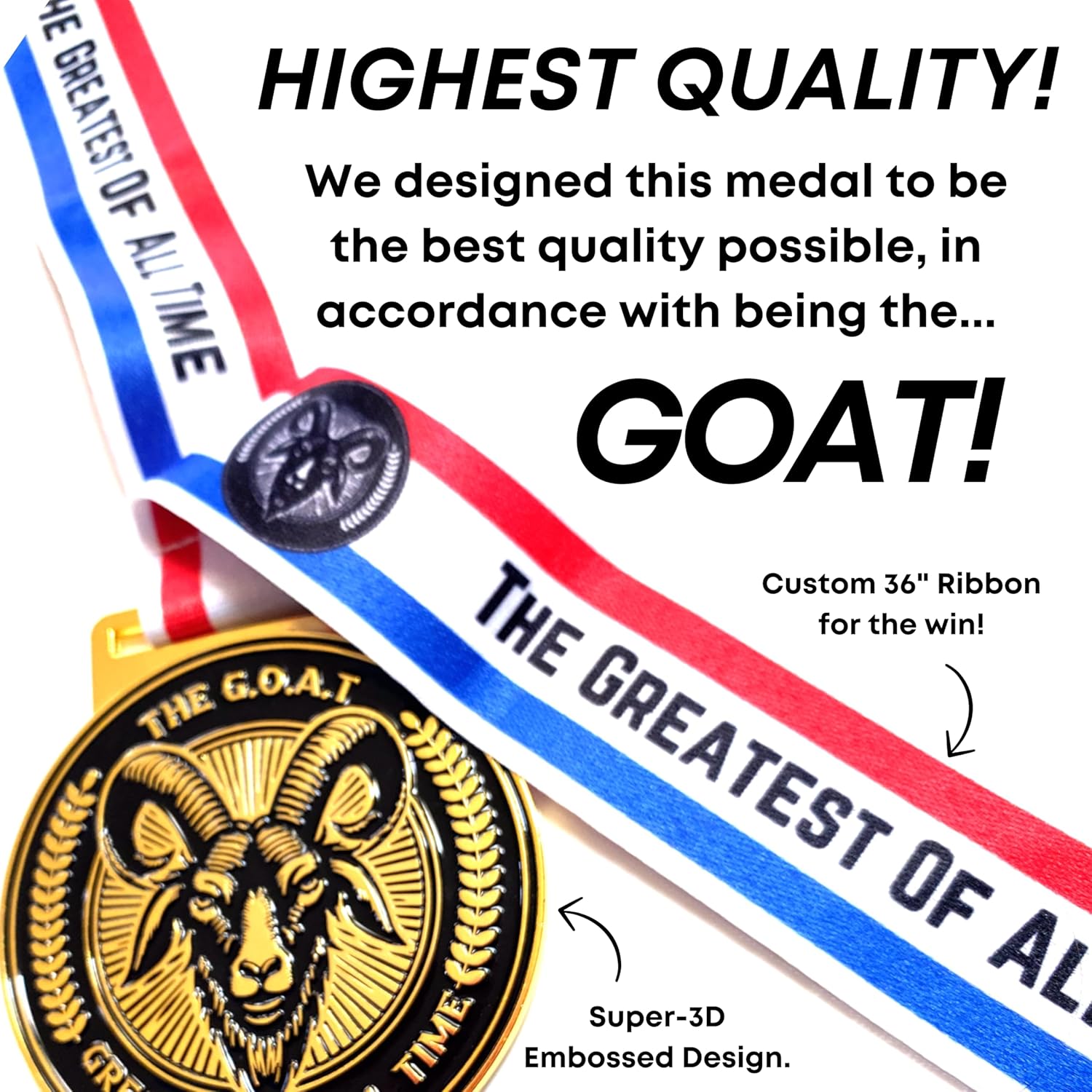 Greatest of All Time Medal - Luxury 2.75" Double-Sided Goat Award, Ideal for Basketball and Sports Awards,Party Favors, Awards and Trophies Collections