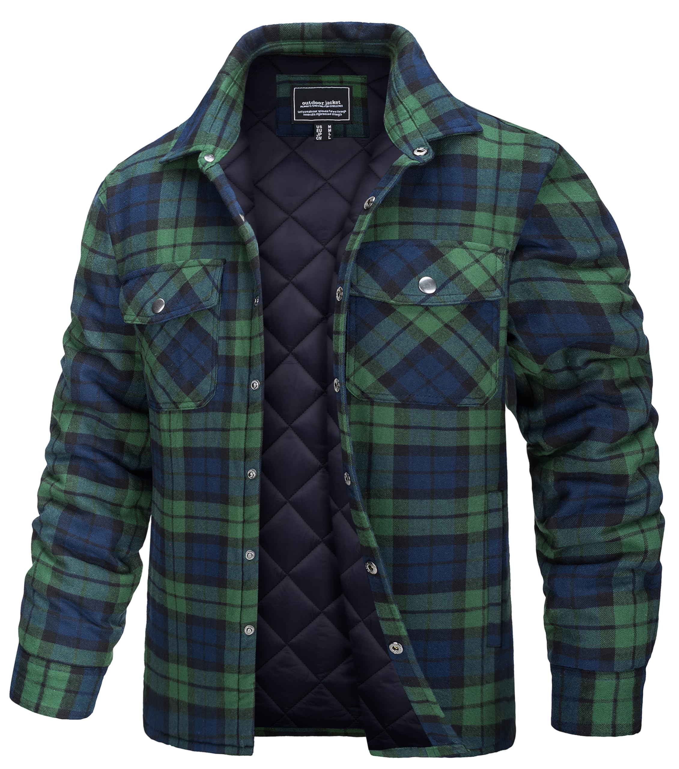 TACVASEN Men's Flannel Shirt Quilted Lined Theraml Winter Coat Button Down Insulated Flannel Shirts Jacket
