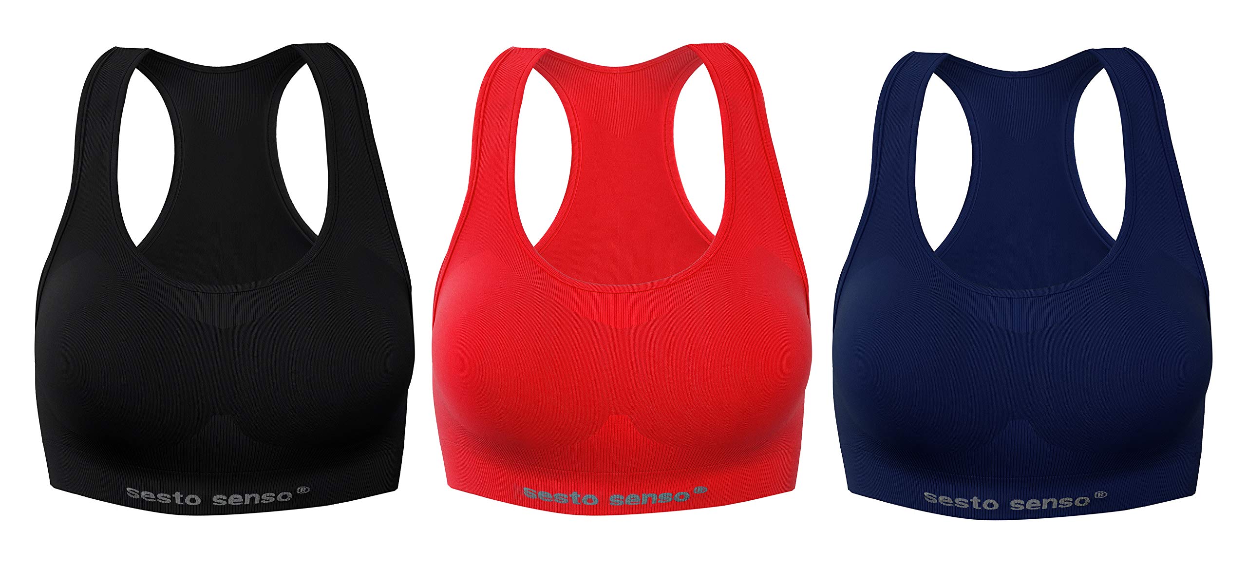 sesto senso Biustonosz sportowy bezszwowy, 3 sztuki, damski racerback, mocne trzymanie bez fiszbin
