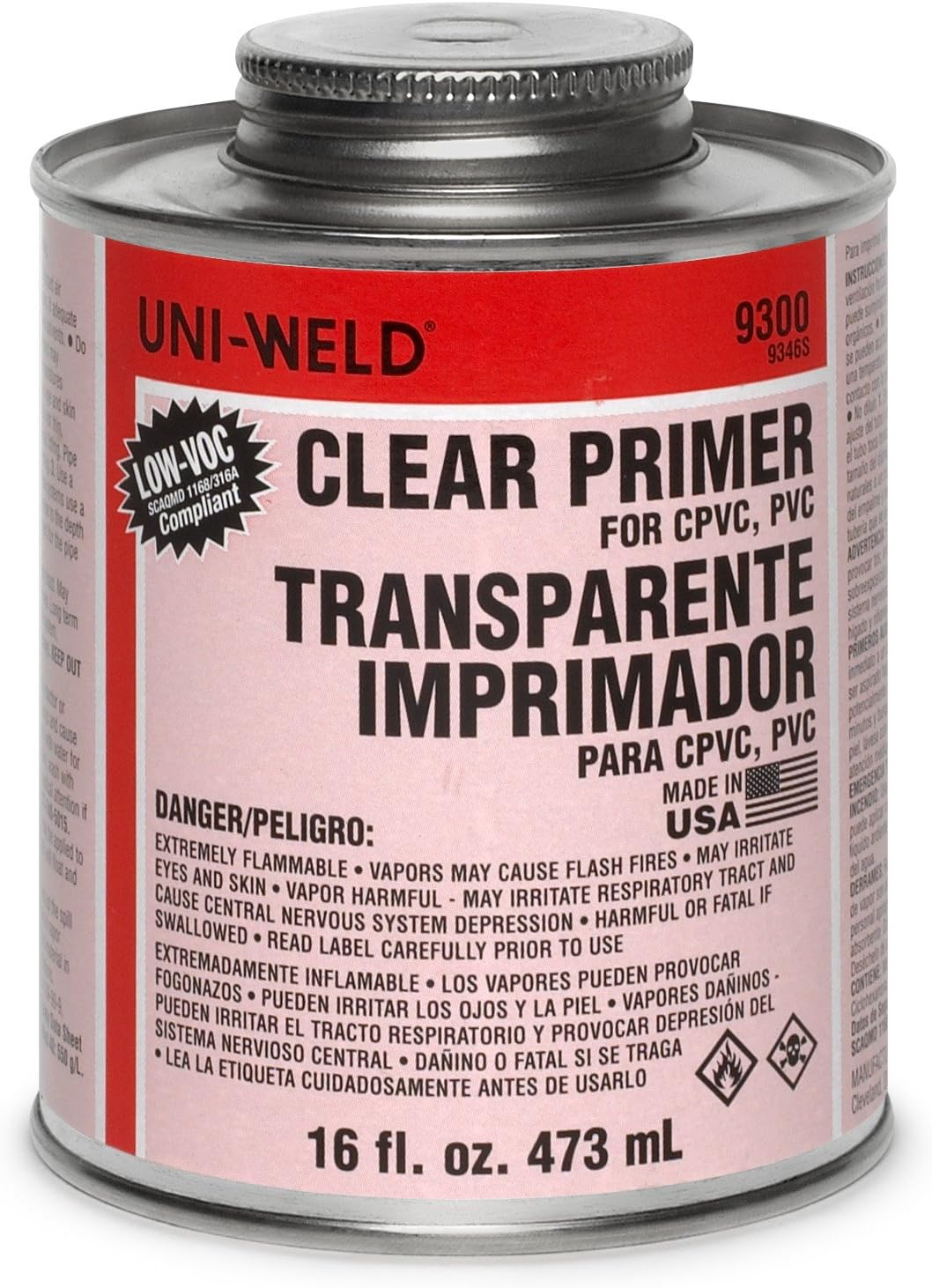 Oatey G9346S PVC Primer, 9300 Series, Clear, 1 Pint Can, 1-Pack