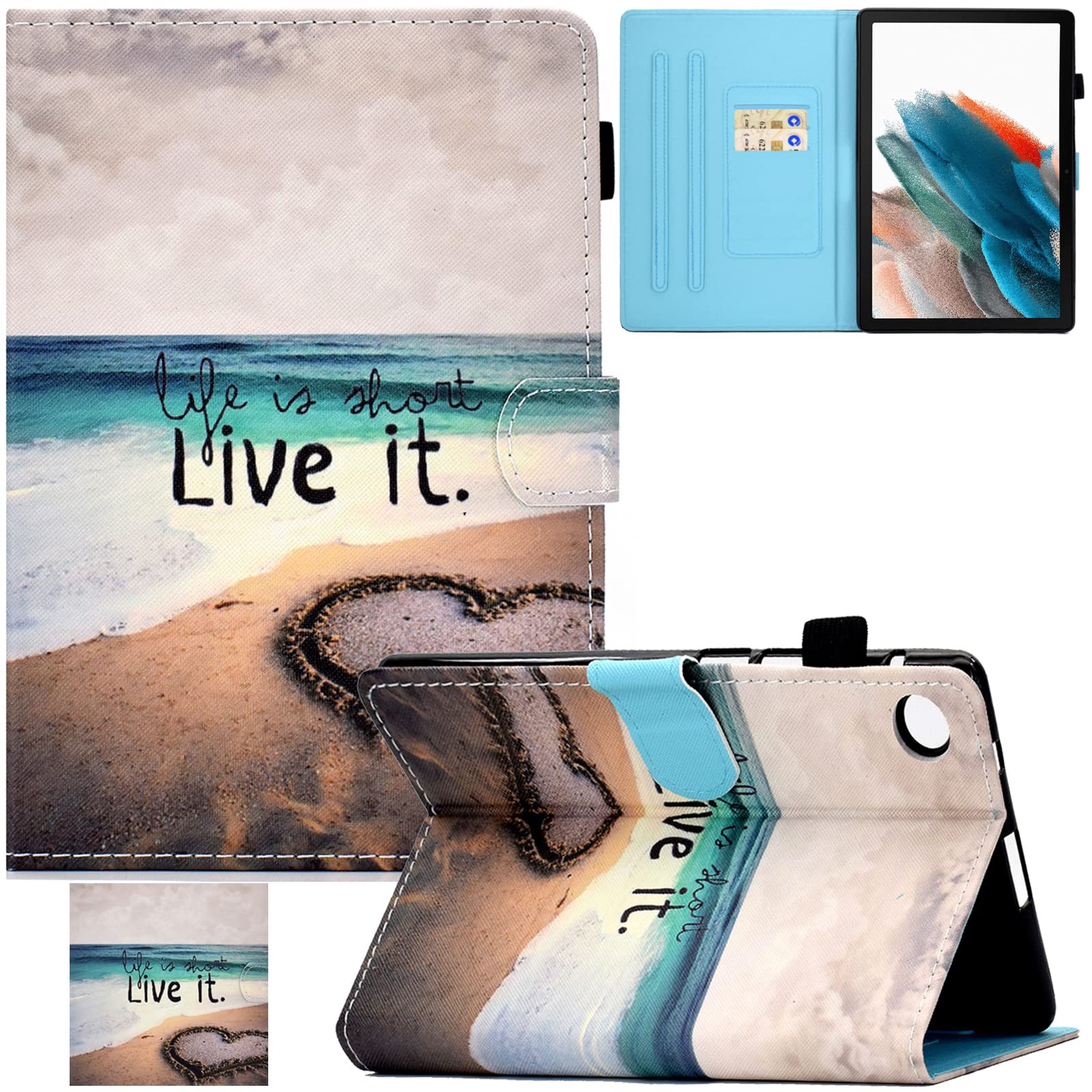REASUNCase for Galaxy Tab A8 10.5 Inch 2022, Premium PU Leather Stand Case with Auto Sleep/Wake Card Slots Case for Samsung Galaxy Tab A8 2022 (10.5 inch) SM-X200/ SM-X205/ SM-X207 (Beach Love)