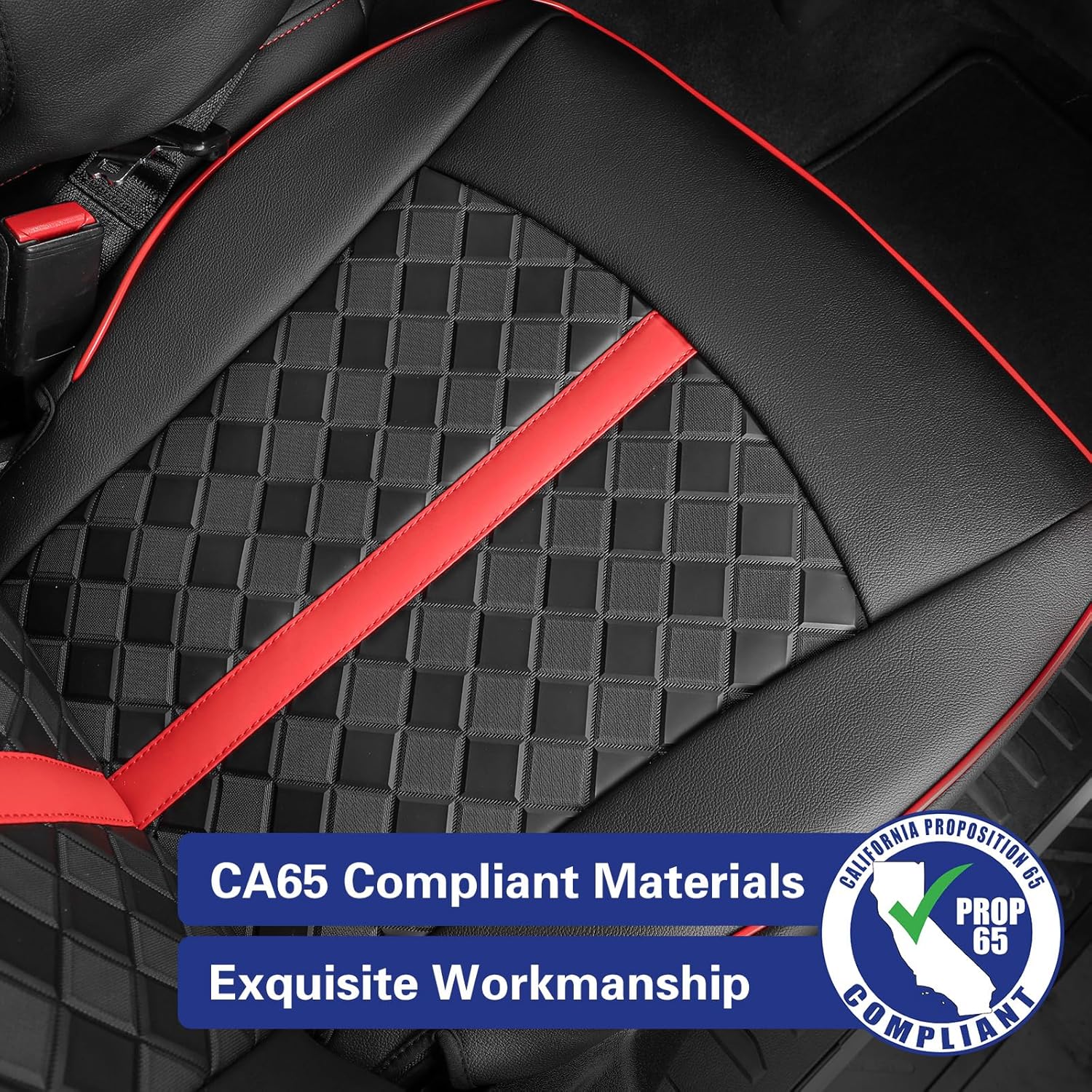 F150 Car Seat Covers Custom for Ford F-150 XL/XLT SuperCrew 2015-2020,F250/F350 XL/XLT CrewCab 2017-2022,w/No Rear Armrest,Waterproof Truck Seat Cover Full Set Nappa Lether(Black w Red Trim)