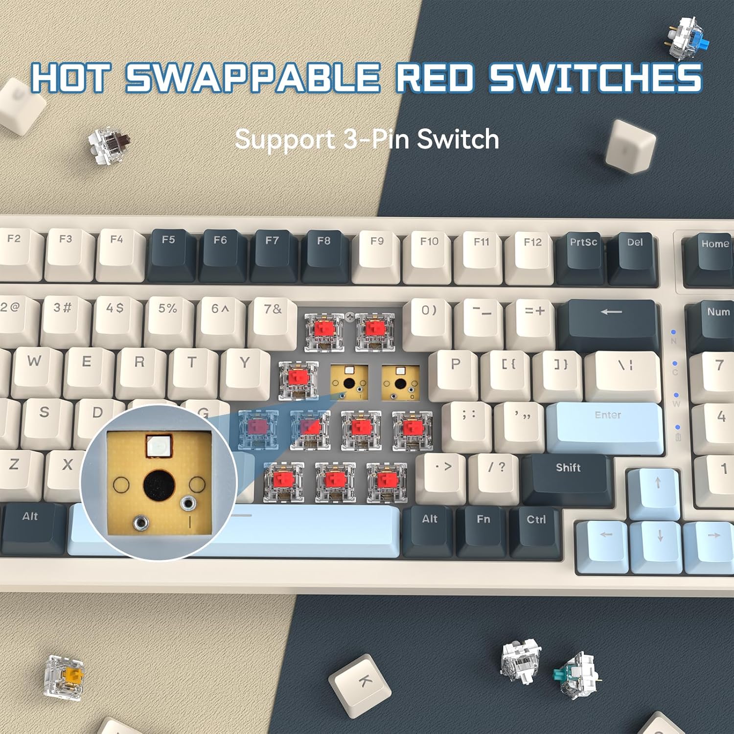 ATTACK SHARK K8 Wireless Mechanical Keyboard, Trip-Mode BT5.0/2.4G/Wired Gaming Keyboard 100 Keys Hot Swappable Red Switches Gasket RGB Keyboard with Number Pad for PC Gamers/Mac/Windows