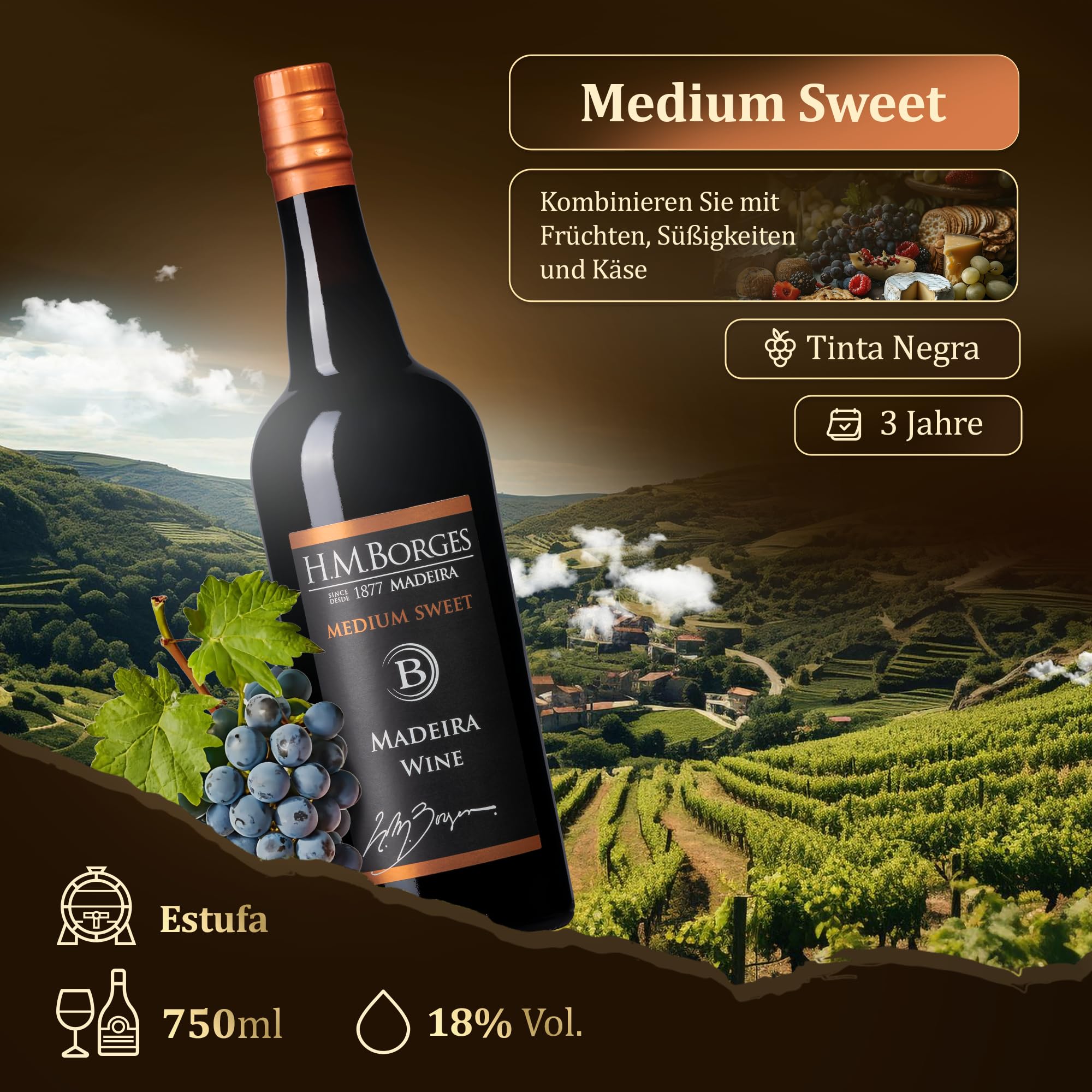 HM Borges, Madeira Wein, 3 Years, medium sweet, 0,75l
