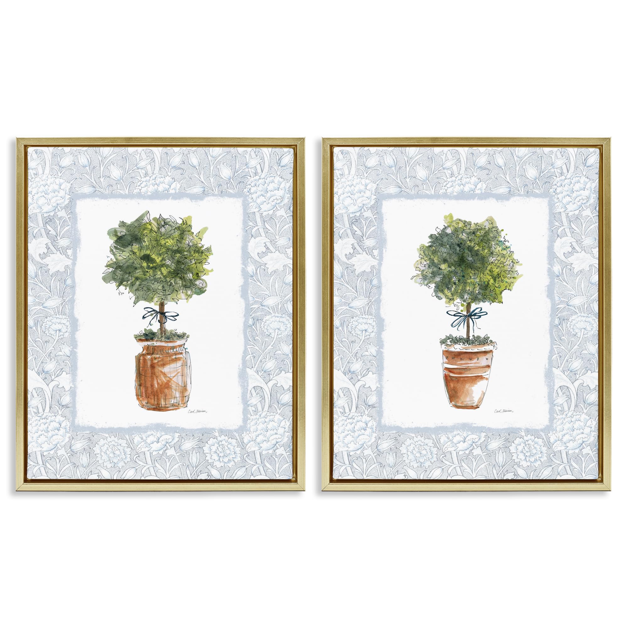 Potted Topiary Plants Cottage, 24 x 30 Inch Canvas in Floater Frame Set