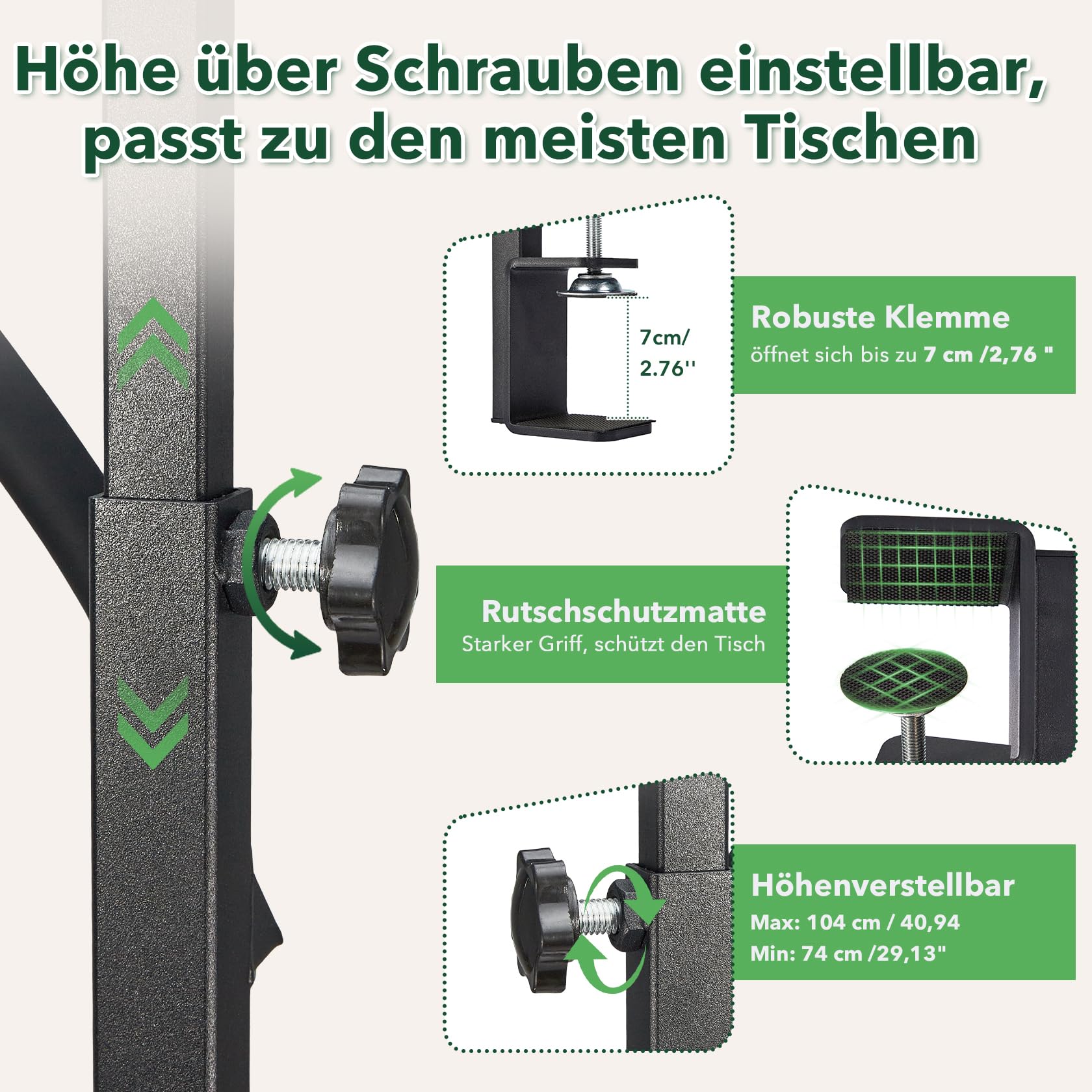 Pindex Verstellbarer Hundepflegearm mit Klemme, 74–104 cm, Hundepflegetisch-Arm inkl. Föhnhalter und Schlaufe für kleine und mittelgroße Hunde