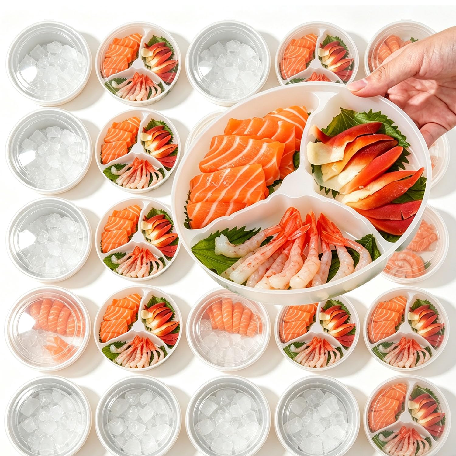 Confezione da 25 ciotole di carta usa e getta da 1500 ml, 3 sezioni, con coperchio trasparente | Contenitori da asporto a 3 scomparti, grandi, resistenti, a prova di perdite, per pasti, sushi, riso, catering