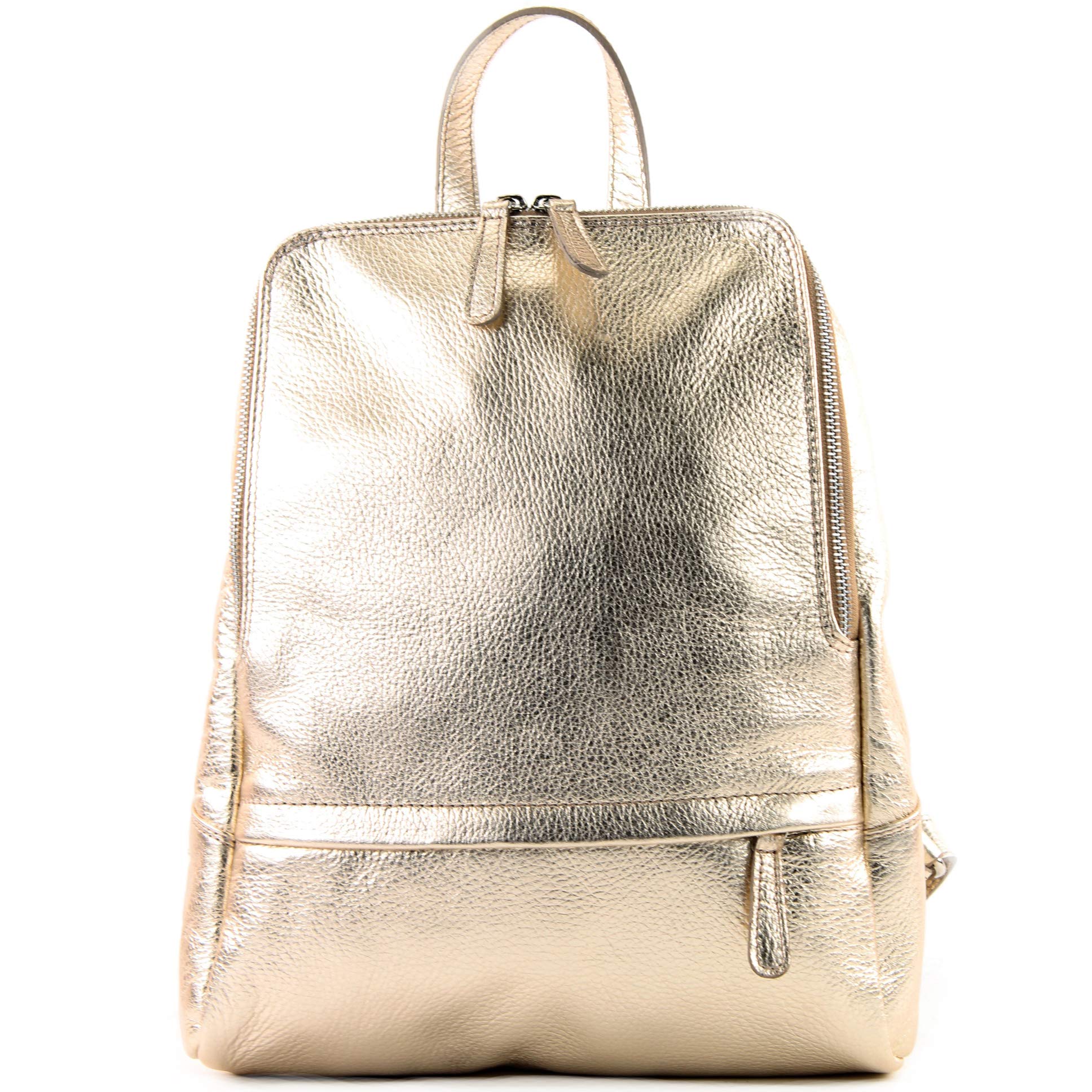 modamoda de T138 Damen Leder Rucksack Handtasche handmade in Italy, Farbe:Lightgold Metallic