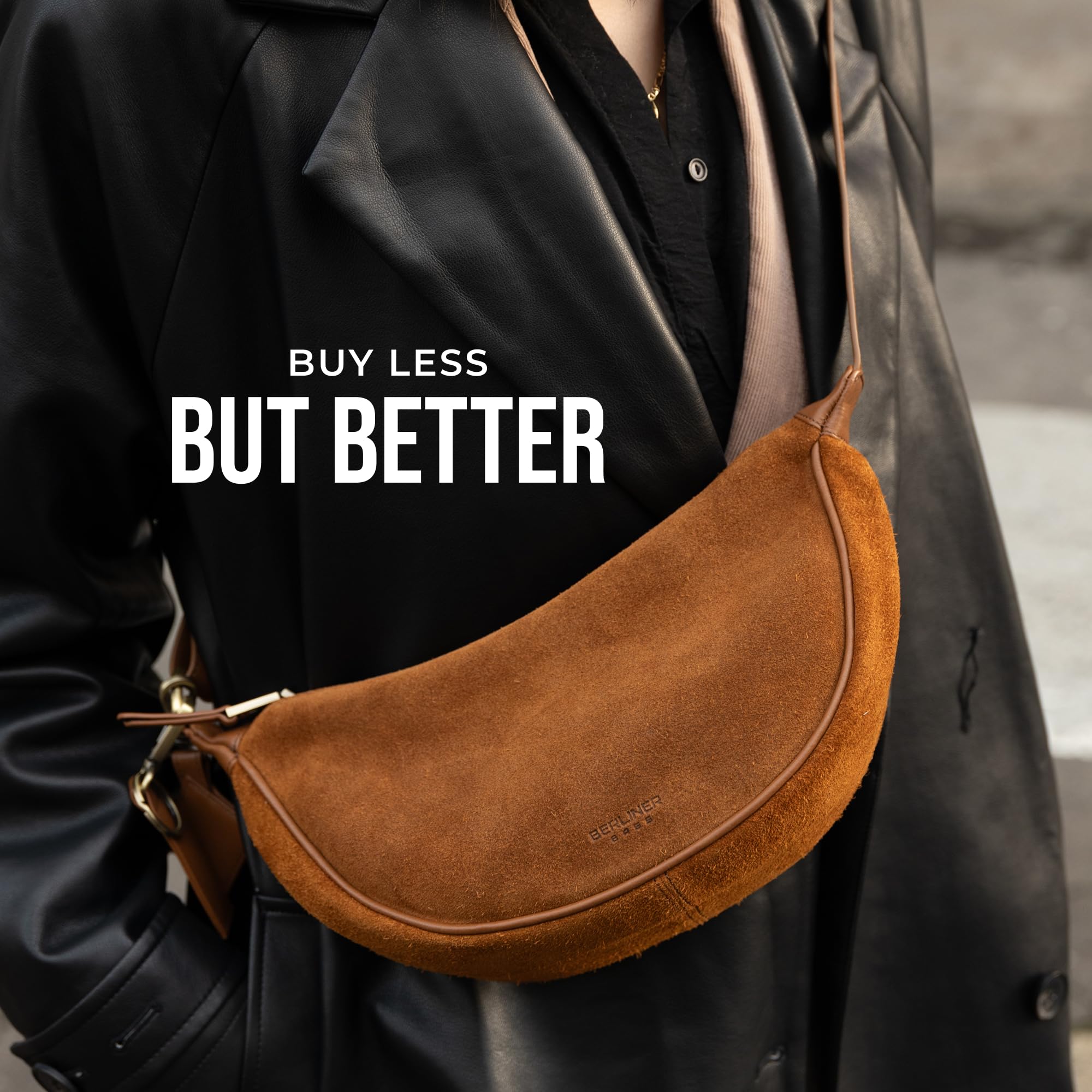 Berliner Bags Crossbody Luna, Halbmond Tasche aus Leder, Moon Bag, Umhängetasche, Schultertaschen für Damen