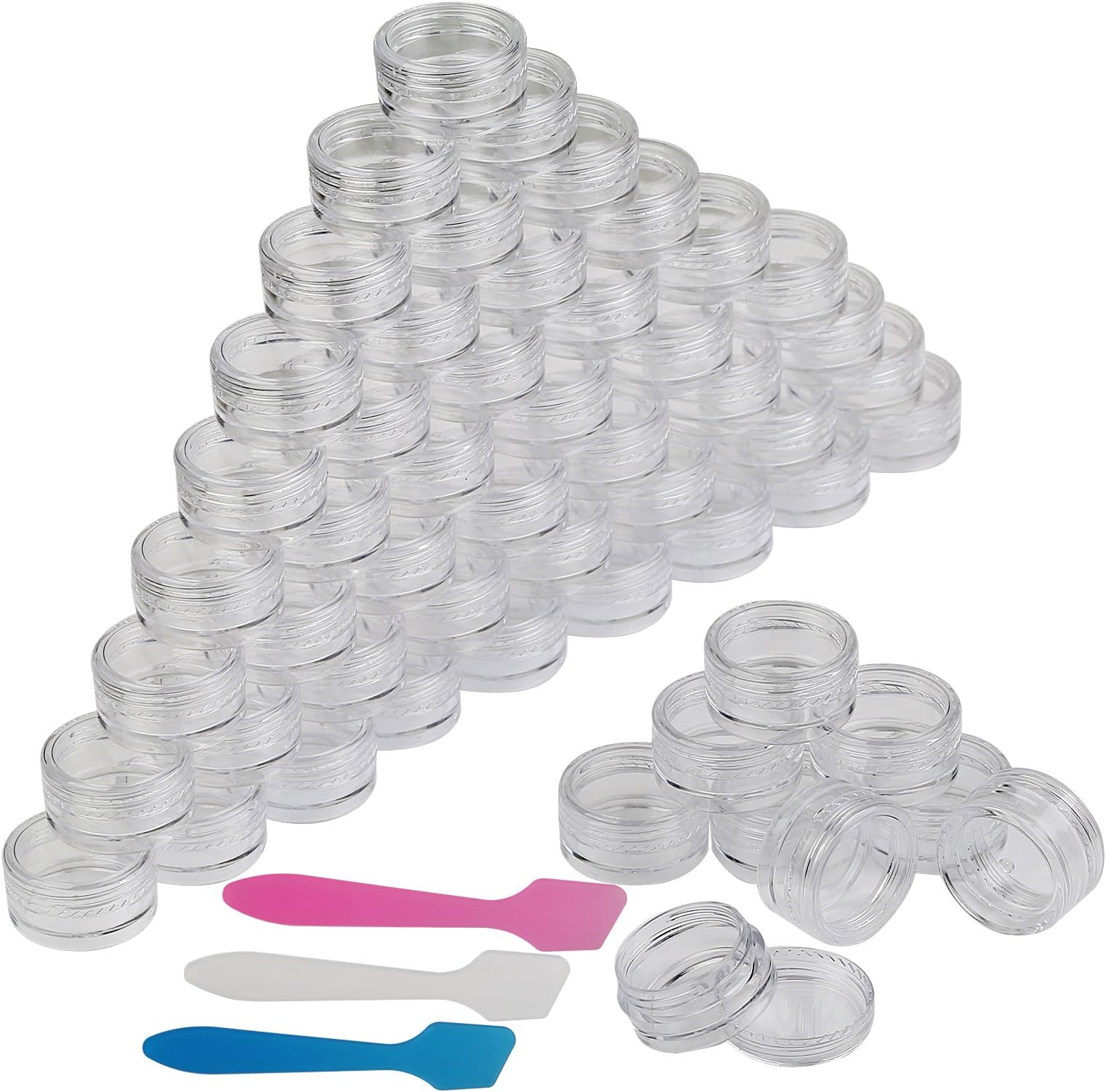 Lanmok 57-Piece Empty Jar Set, 54 x 5 g Cosmetic Containers, Cream Containers, Screw Lids, Gel Jars with 3 Mini Spatulas for DIY Nail Art, Rhinestone, Makeup Storage