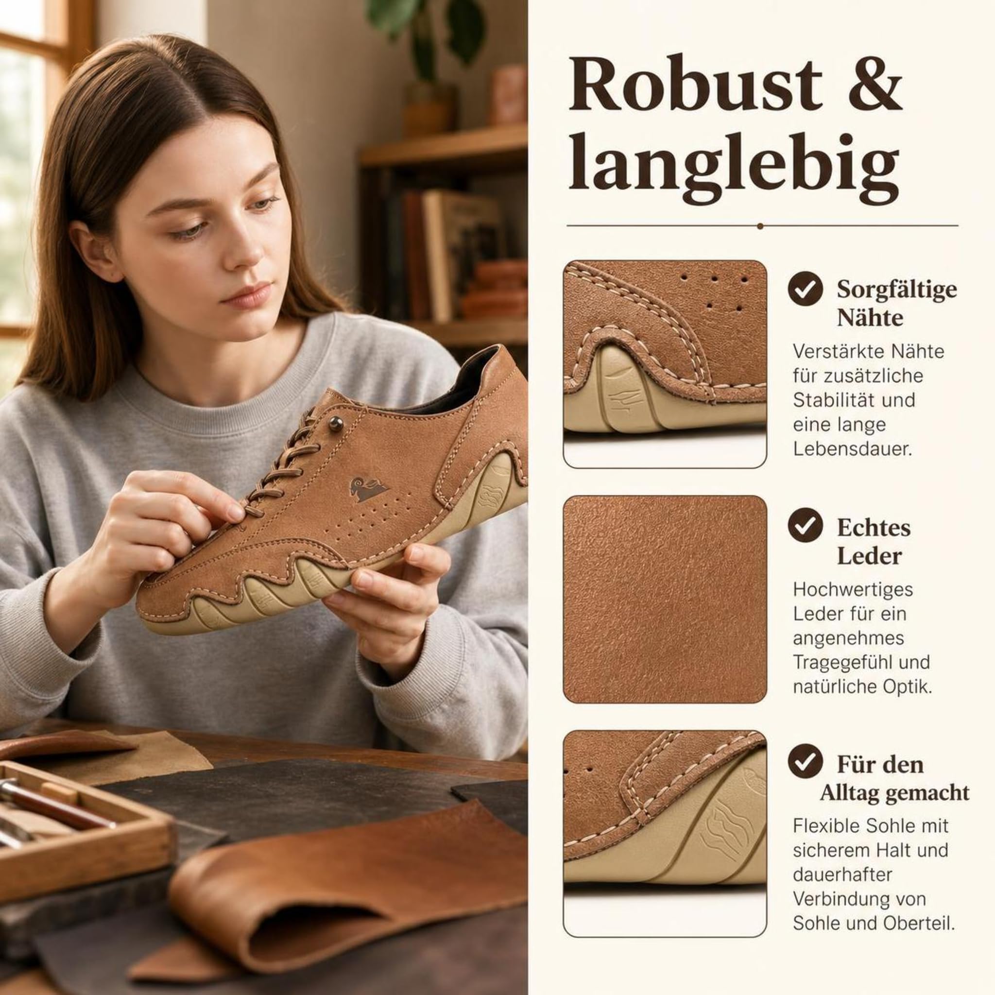 Ultra-Bequeme Barfußschuhe aus Leder für Damen und Herren im Alltag | Flexible Sohle, Weiches Innenfutter und Angenehme Passform für Spaziergänge, Freizeit und Reisen