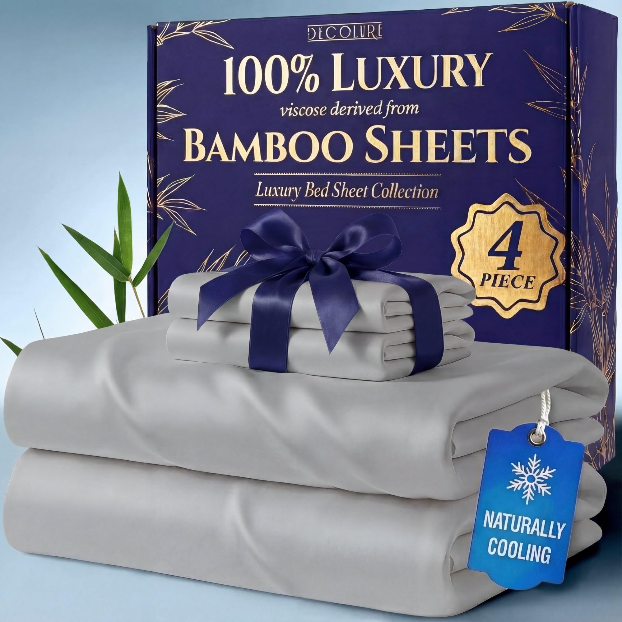 Photo 1 of DECOLURE 100% Viscose Derived from Bamboo Sheets King Size - Luxury 4 Pc Naturally Cooling Sheets, Ultra Soft Bed Set - Deep 17" Pockets, Durable Double Stitching, Oeko Tex Standard (Light Grey)