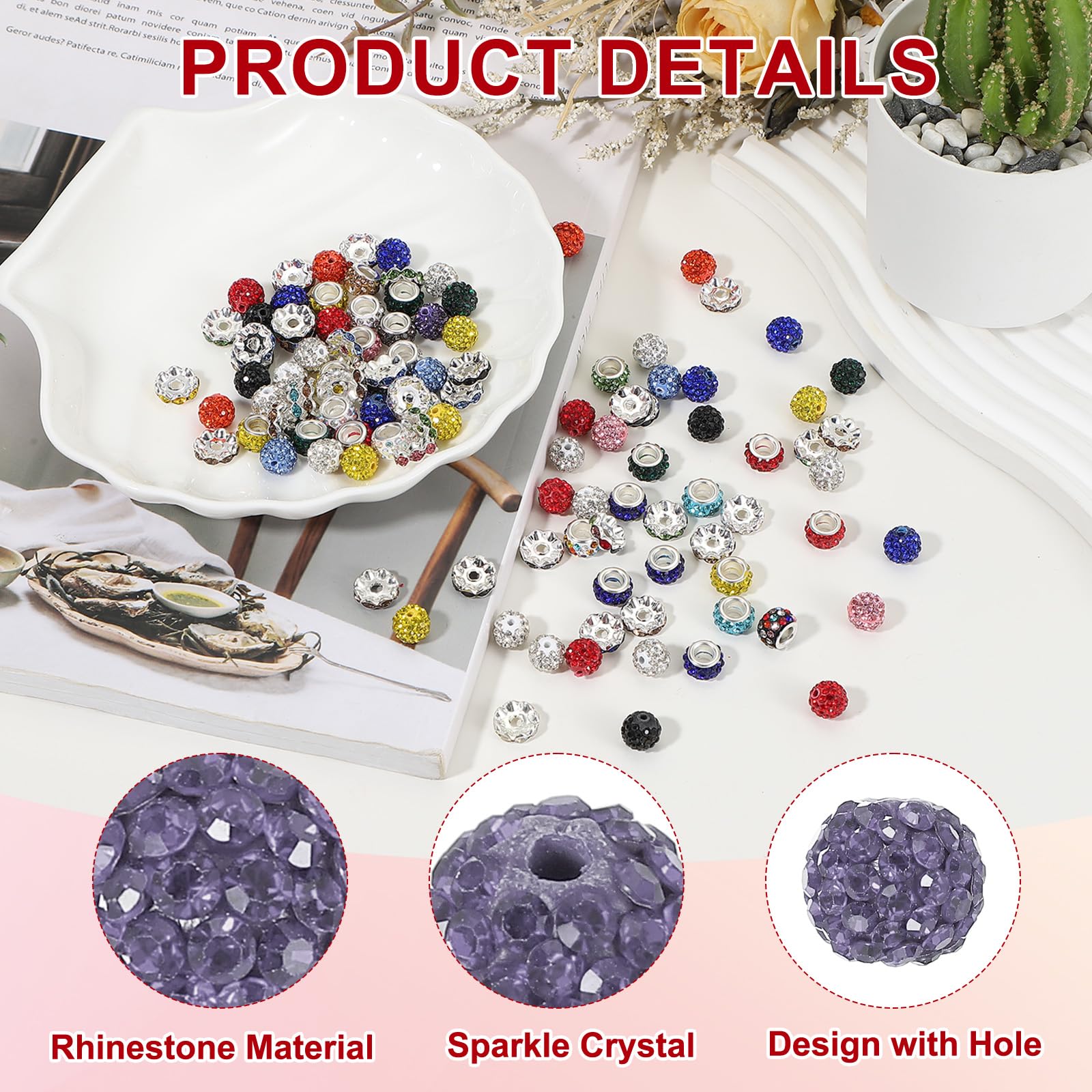 PATIKIL 100 Pcs Rhinestone Beads for Jewelry Making 10mm Shiny Round Disco Ball Beads Sparkle Crystal Clay Beads with Hole for Bracelet Necklace DIY Crafting Purple - Image 3