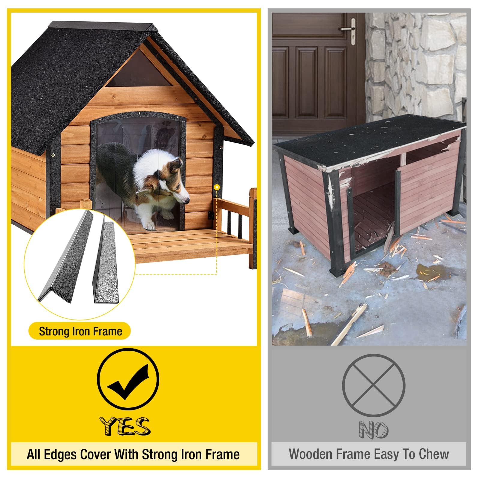 Seiyierr Outdoor-Hundehütte, wasserdichte Welpenunterkunft Indoor-Hundehütte mit erhöhtem Boden, Anti-Biss Design Hundehaus für kleine bis mittelgroße Hunde mit Veranda（Braun）