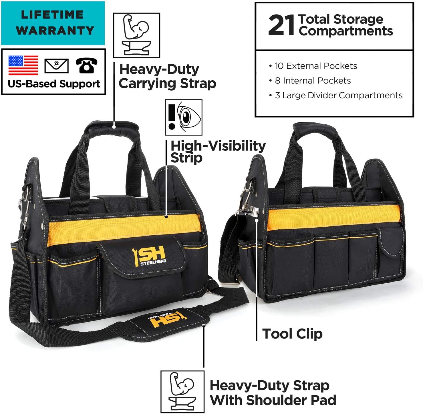 Get Special Price STEELHEAD 117-Piece Tool Set, Screwdriver Handle, 33 Bits, Screwdrivers, Pliers, Tape Measure, 9” Level, Hammer, Prybar, Wrenches, Scissors, Saw, Clamps, 14” Tool Tote, Home, Office, USA-Based Support