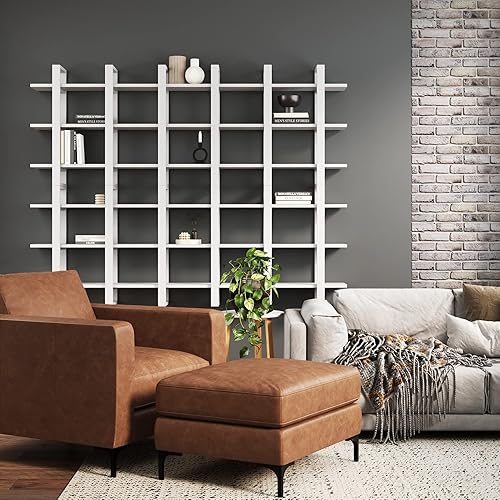 Miniatura 7 de Nathan James Estantes flotantes de pared para libros, estante de exhibición de 3 niveles, estante modular decorativo en madera blanca maciza para