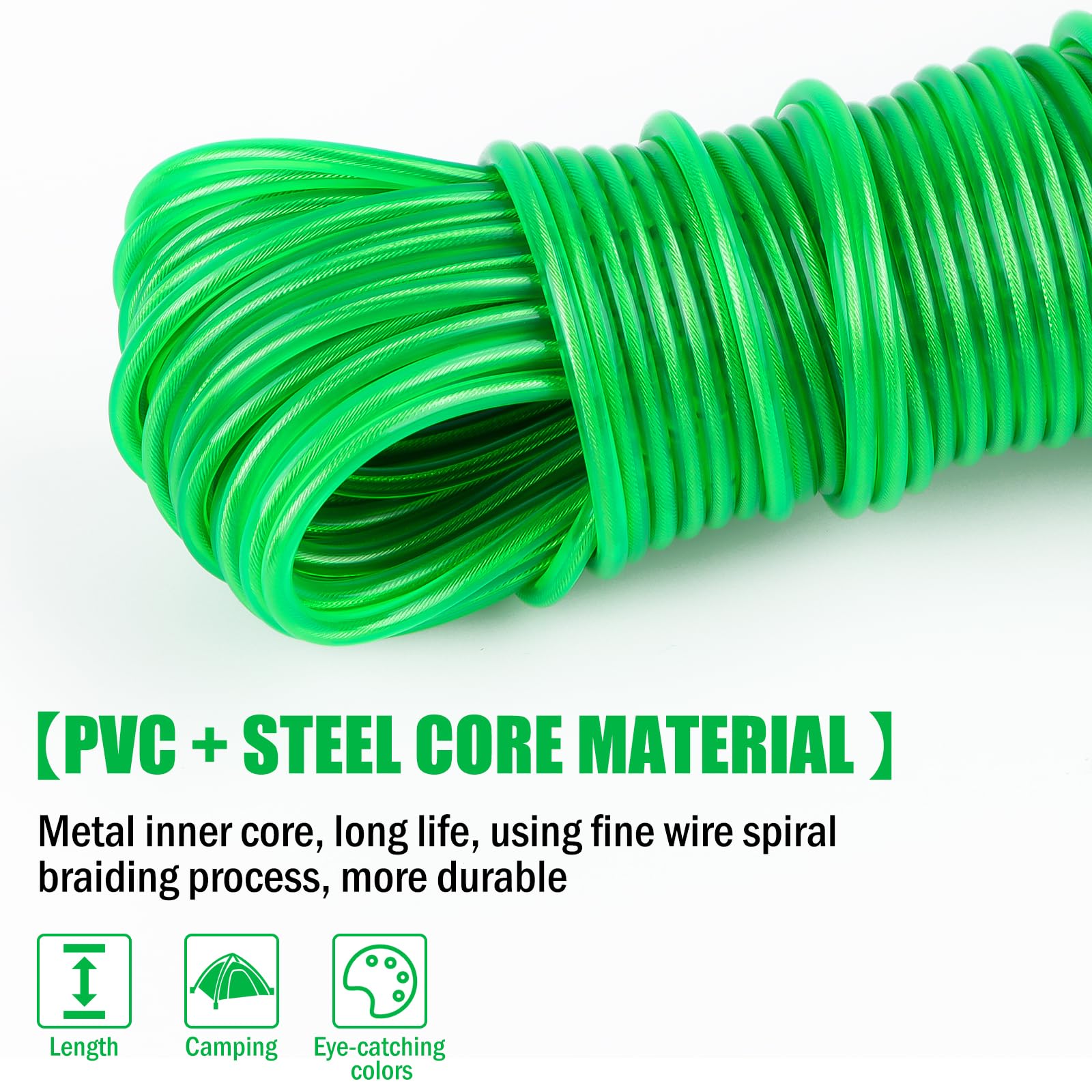 Filo Per Biancheria Plastificato Verde Inserti Acciaio 3 Mm 10 Metri Masidef 83302180