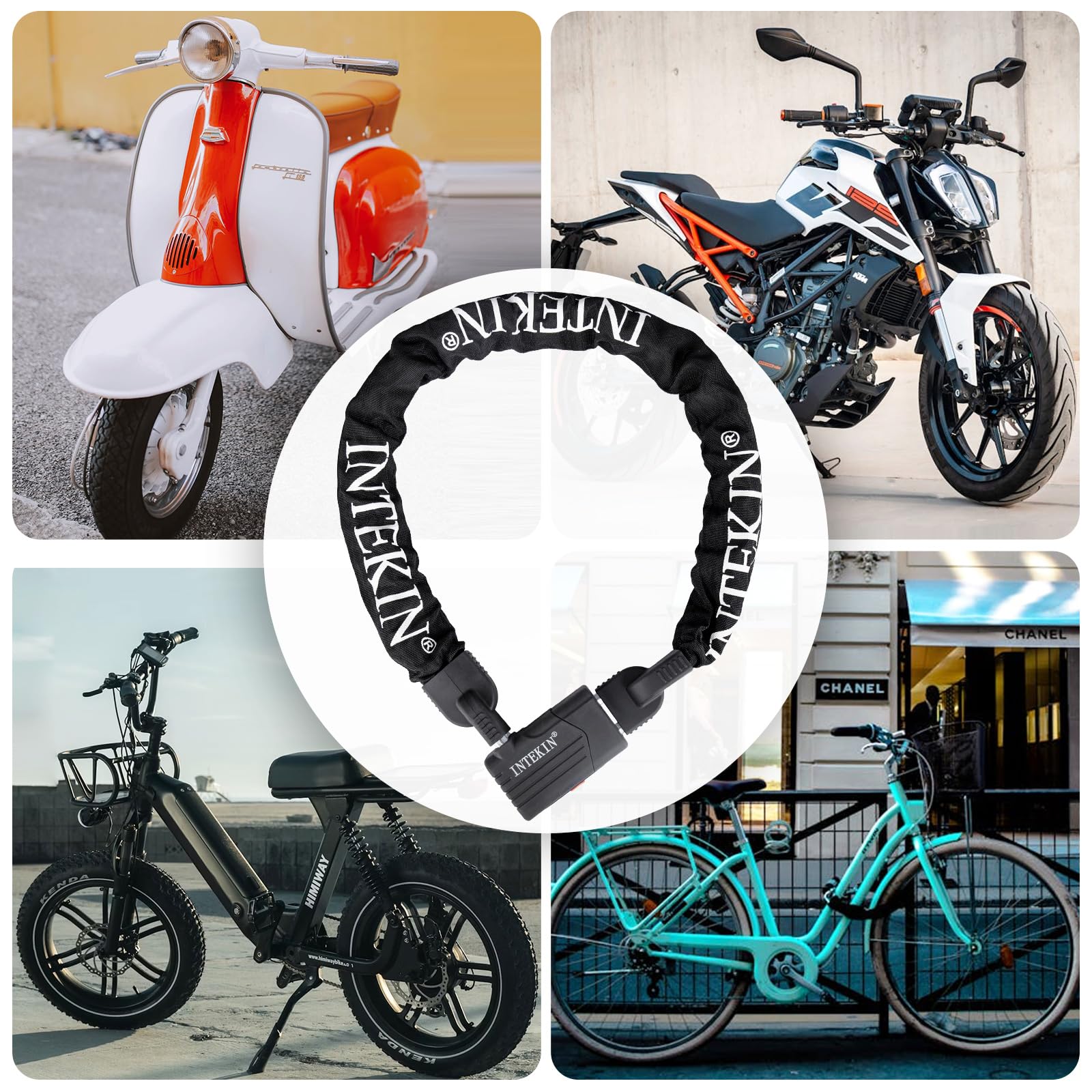 Motorradschloss Hohe Sicherheit, 120cm lang 10mm stark Stahl Kettenschloss, schwer Fahrradschloss mit Schlüssel, Anti-Diebstahl Schloss Kette für Motorrad, E-Bike, Fahrrad