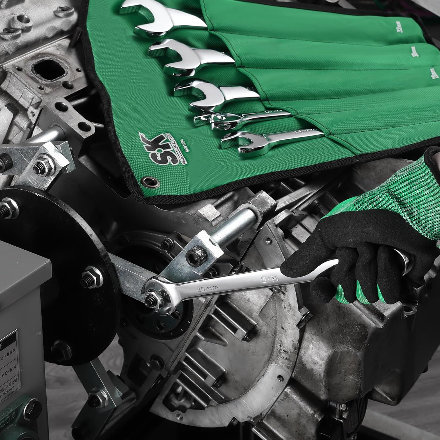 SK Long Pattern Combination Wrench Set, Metric 25 to 32mm, 6-Piece, SuperKrome Finish, Premium CR-V Construction, with Rolling Pouch