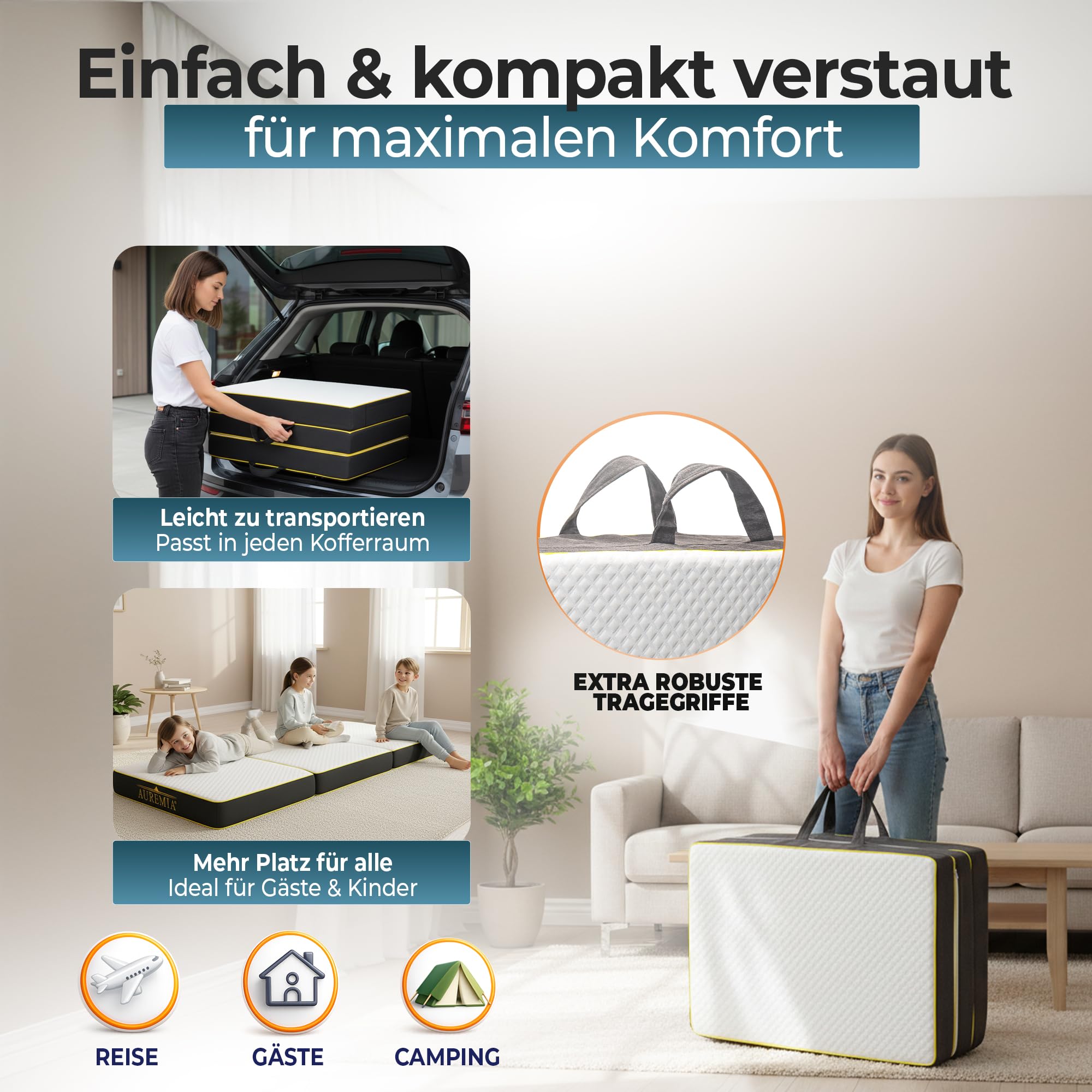 Klappmatratze 90x200 Gästebett klappbar Luxus 7-Zonen Wende-Gästematratze | Faltmatratze, Wendematratze mit 2 Härtegraden, Schlafmatratze, schmutzabweisender Premium-Bezug, waschbar, matress