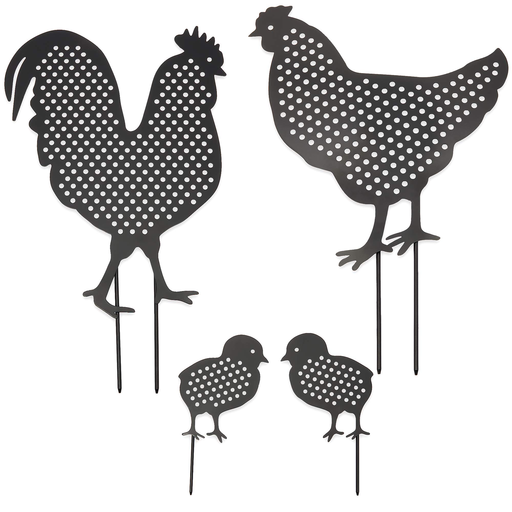 Farmlyn Creek Metal Chicken Sign Decor for Yard and Garden (3 Designs, 4 Pieces)