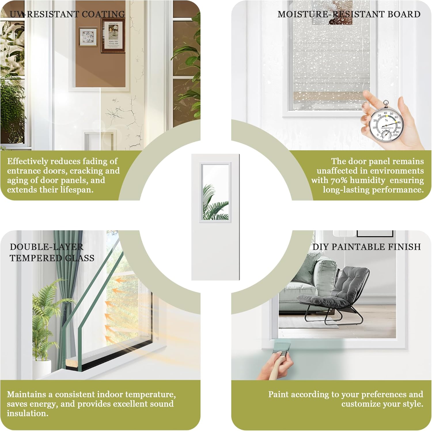 Entry Door, 30" x 80" 1-Lite Exterior Door, Left-Hand Clear Glass Front Door, Solid Wood & MDF Construction, Prehung Door with Jamb (Packed in Two Packages), Waterproof Primer