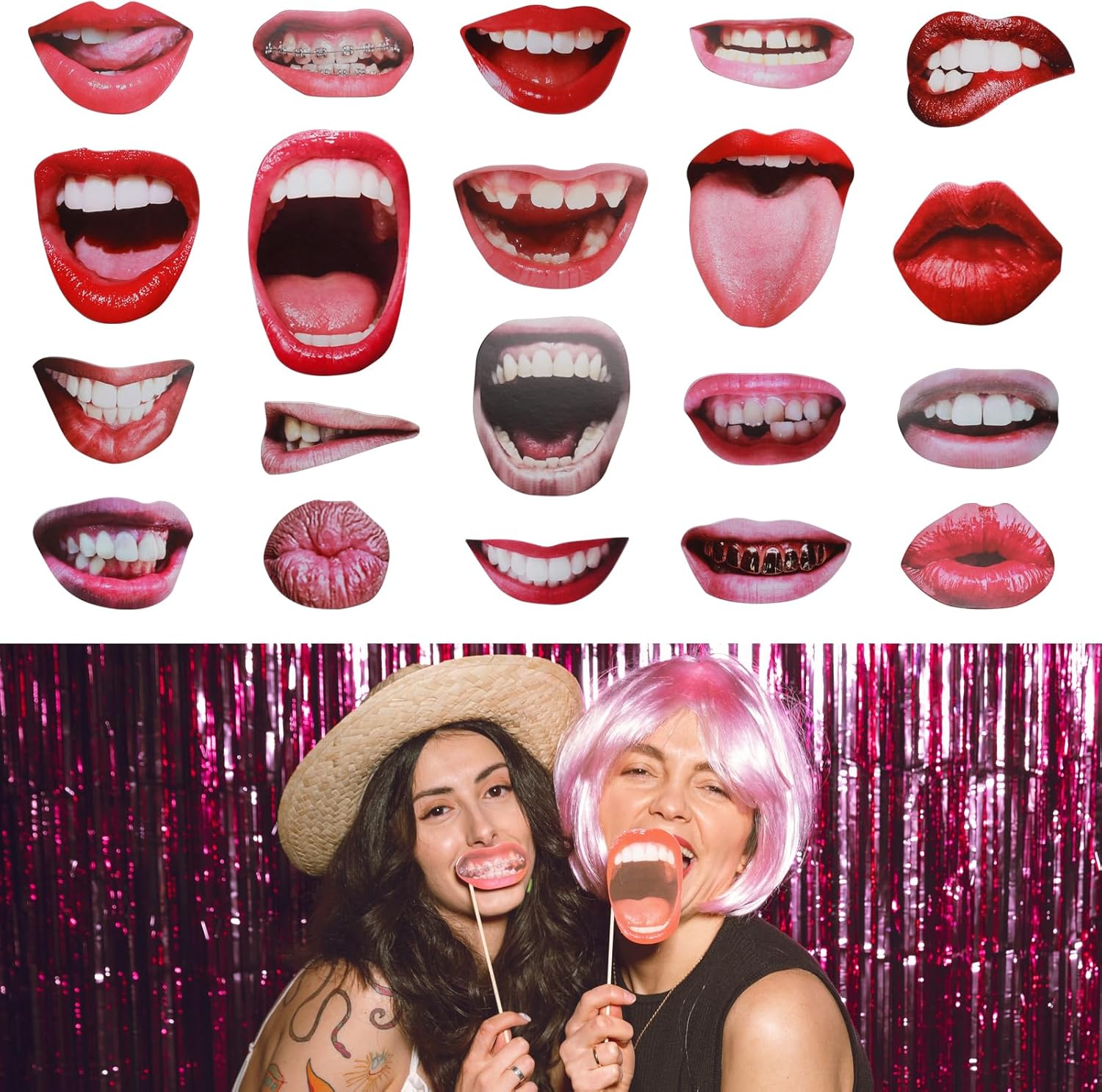20Pcs Party Photo Booth Props,Fun Lips Mouth Photobooth Props Handheld Party Selfie