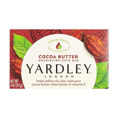 Yardley London Barra de jabón nutritiva para baño, manteca de cacao, ayuda a suavizar la piel seca con manteca de cacao pura, manteca de karité y