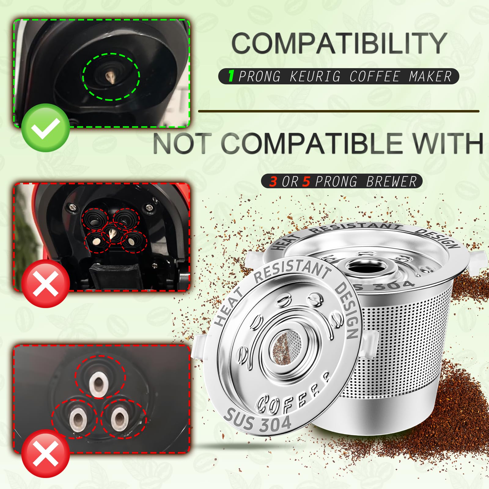 NESSUS Kcups reutilizables de acero inoxidable para Keurig 1.0, cápsulas de metal para keurig, cápsulas recargables con asas resistentes al calor y cuchara de café, sin BPA, paquete de 4