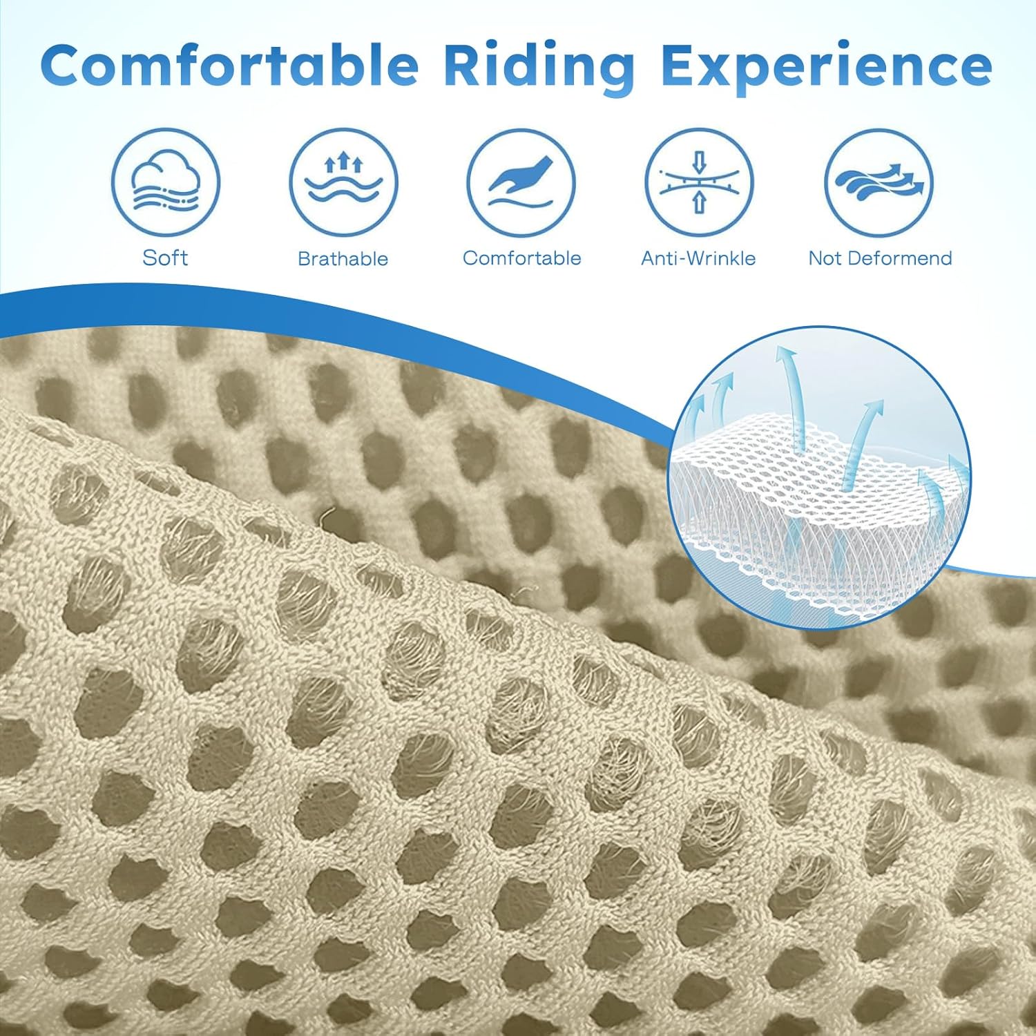 Golf Cart Seat Covers for Club Car DS 2000 and UP Front Standard Seat Cushion,Cooling Mesh and Vinyl Leather Club Car DS Seat Covers with Pockets,No Stapler Needed Replacement Front Seat Cover(Beige)