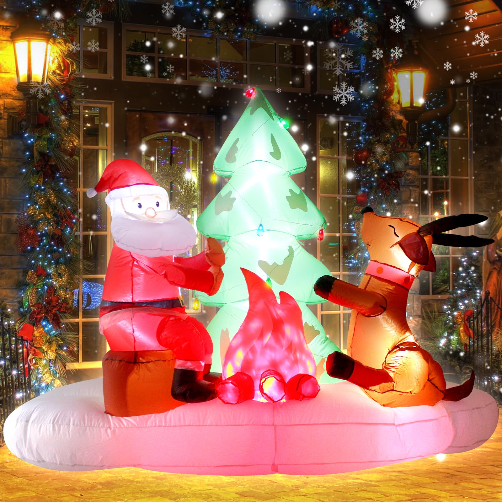 Decorazione gonfiabile di Babbo Natale da 2,4 metri: decorazione natalizia gonfiabile con luci a LED integrate, Babbo Natale con cervo che arrostisce sotto l'albero di Natale, decorazione gonfiabile