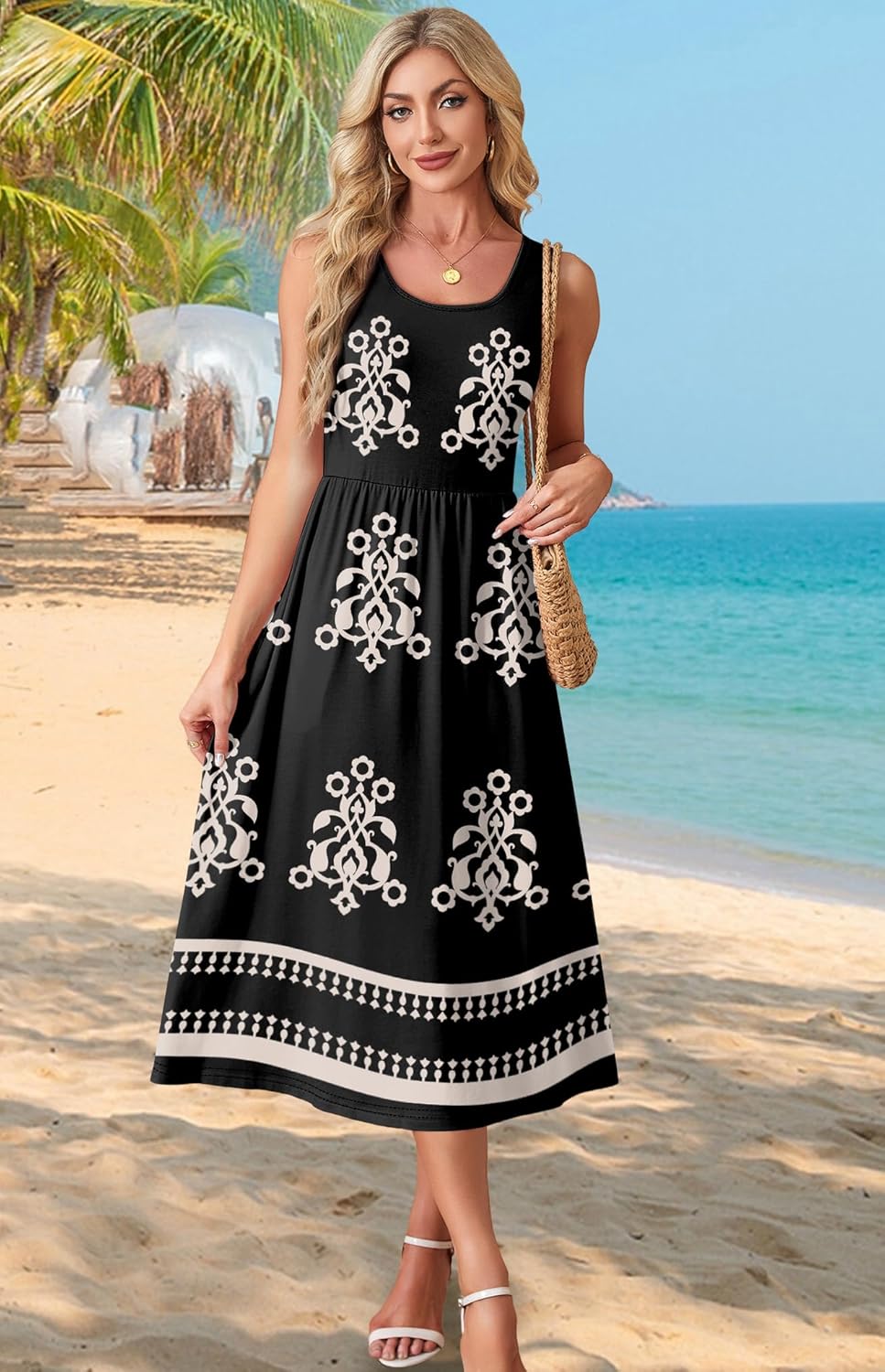 WIHOLL Summer Dresses for Women Flowy Casual Midi Dress Beach Vacation Sundresses with Pockets - Image 2